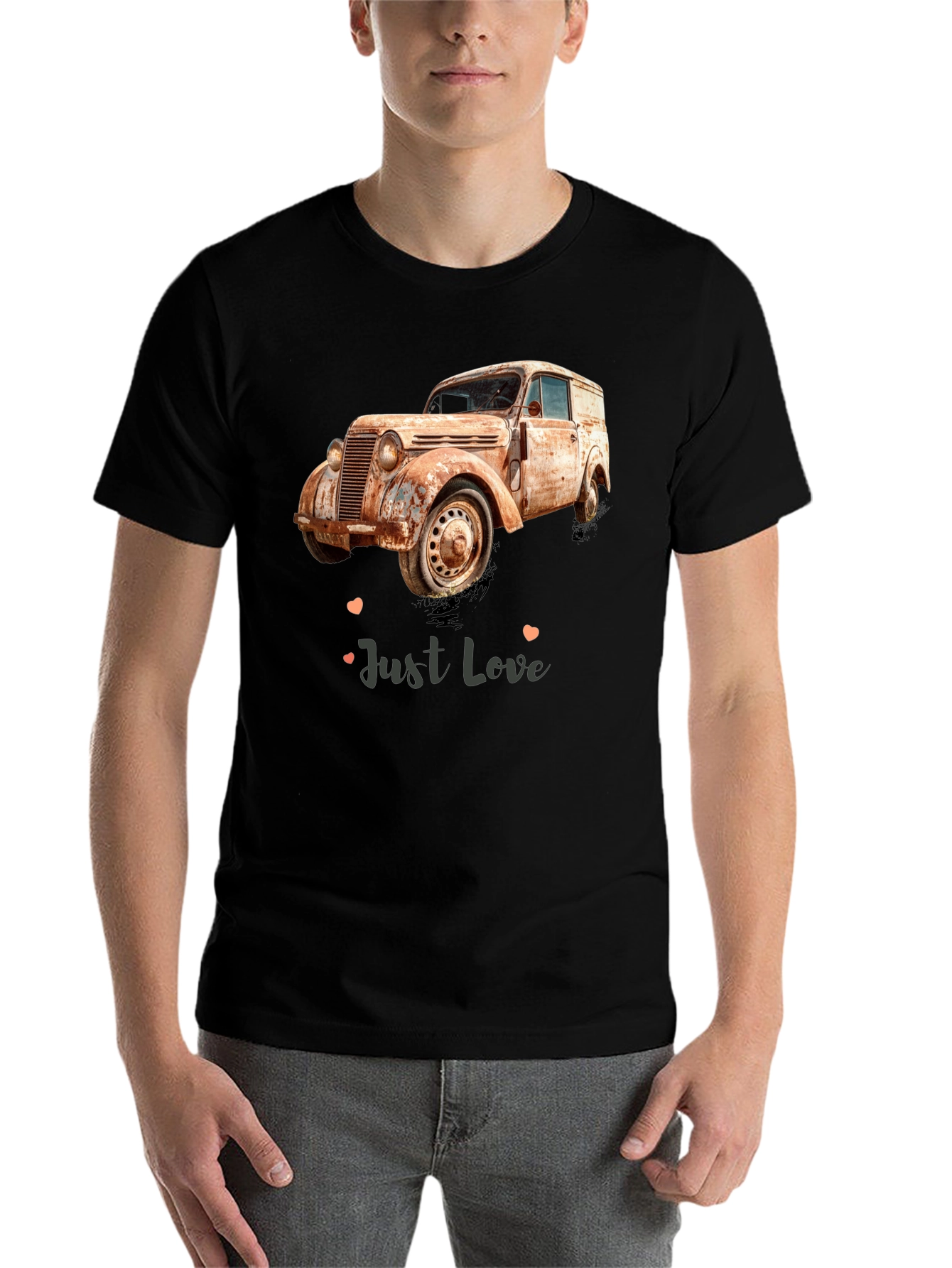 Black Vintage Car 'Just Love' Graphic Tee view 7