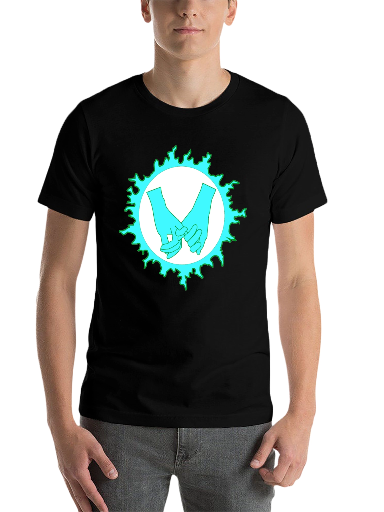 Black Cyan Hands Graphic Print Black T-Shirt view 7