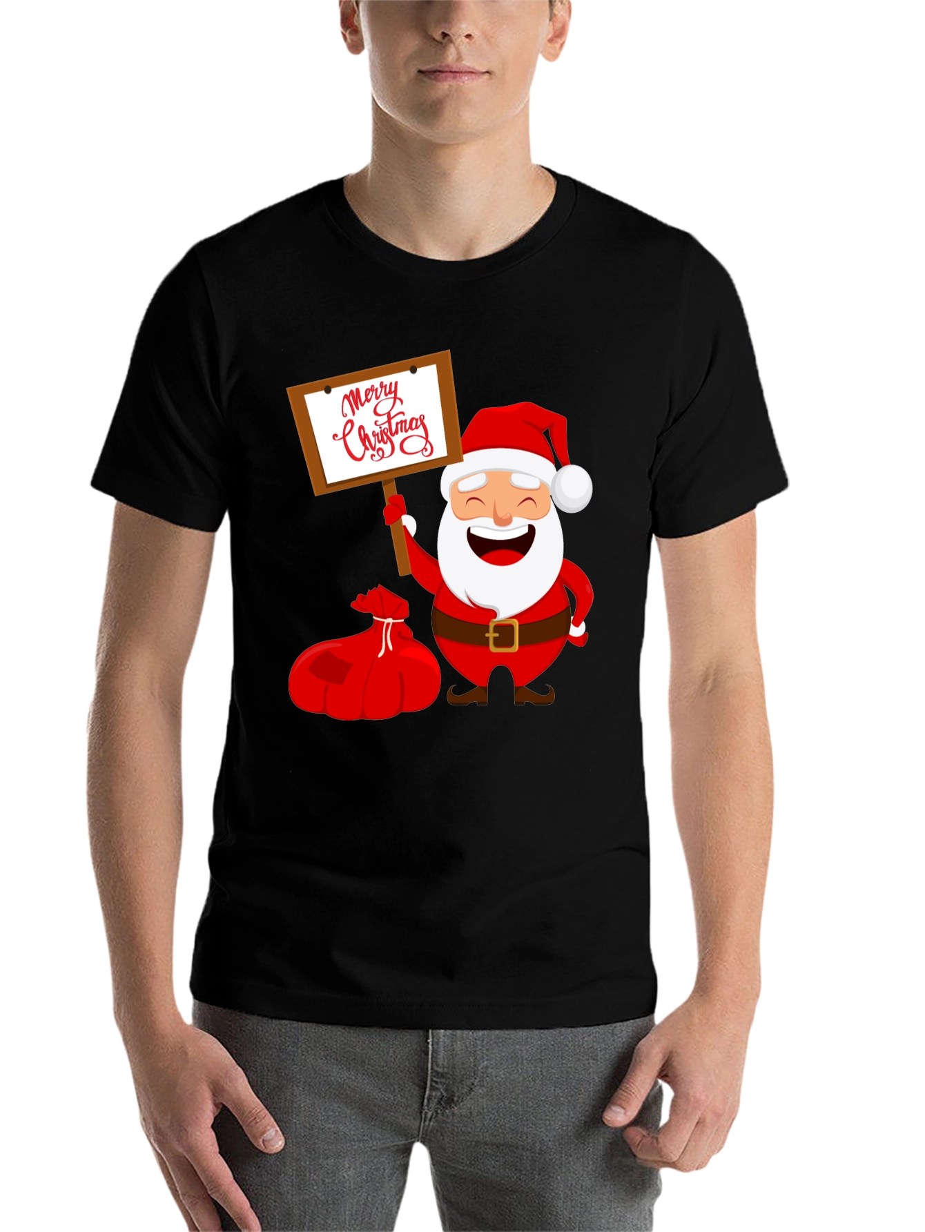 Black Merry Christmas Santa Graphic Tee view 7