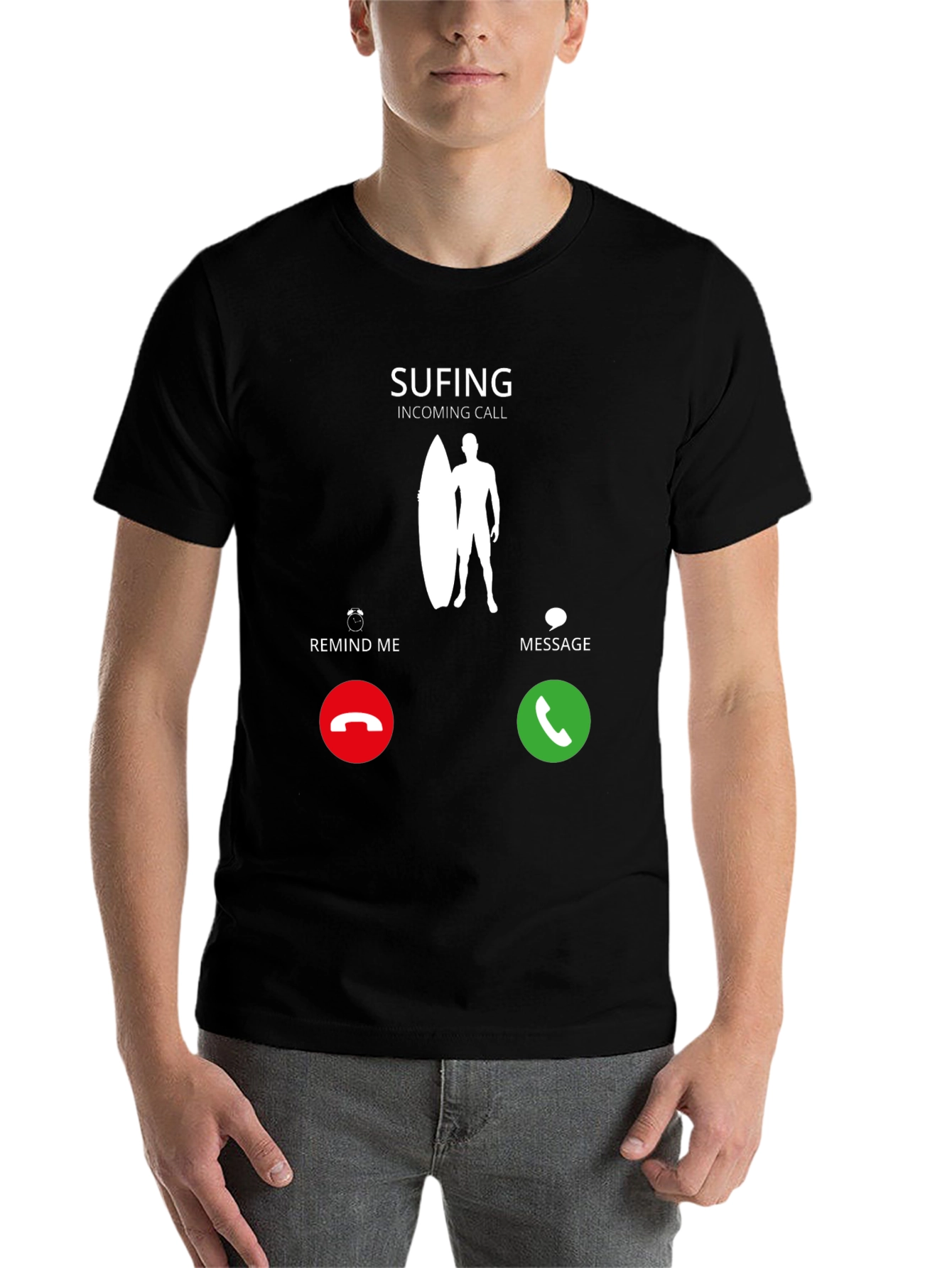 Black Surfing Incoming Call T-Shirt - Surf's Up! view 7