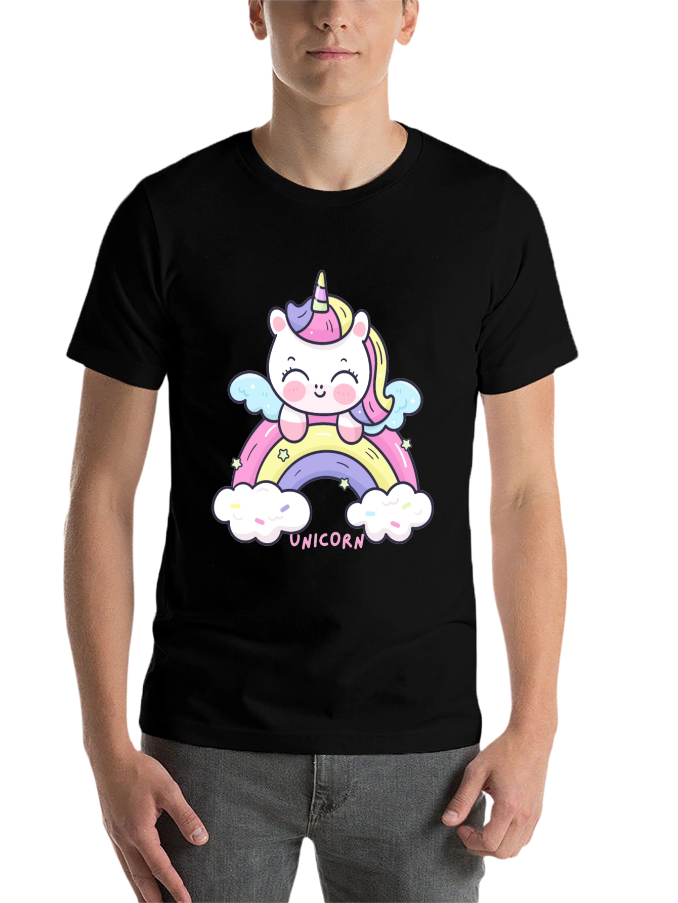 Black Unicorn Rainbow Graphic Tee - Cute Kawaii Style view 7