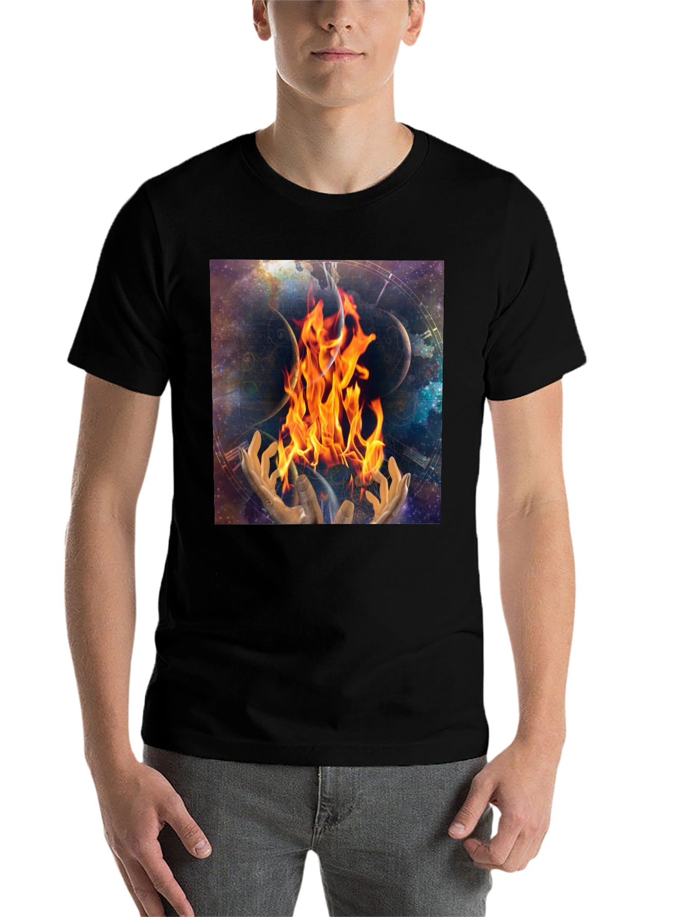 Black Cosmic Fire Black T-Shirt view 7