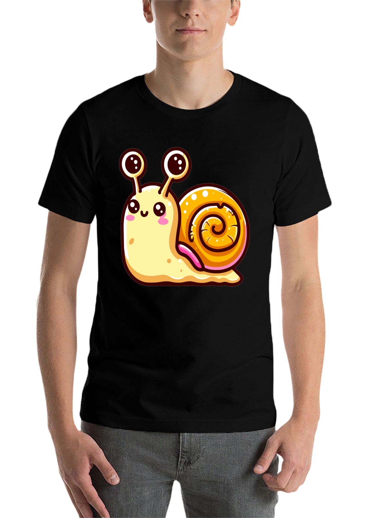 Black Cute Snail Graphic Tee - Black Unisex Shirt view 7