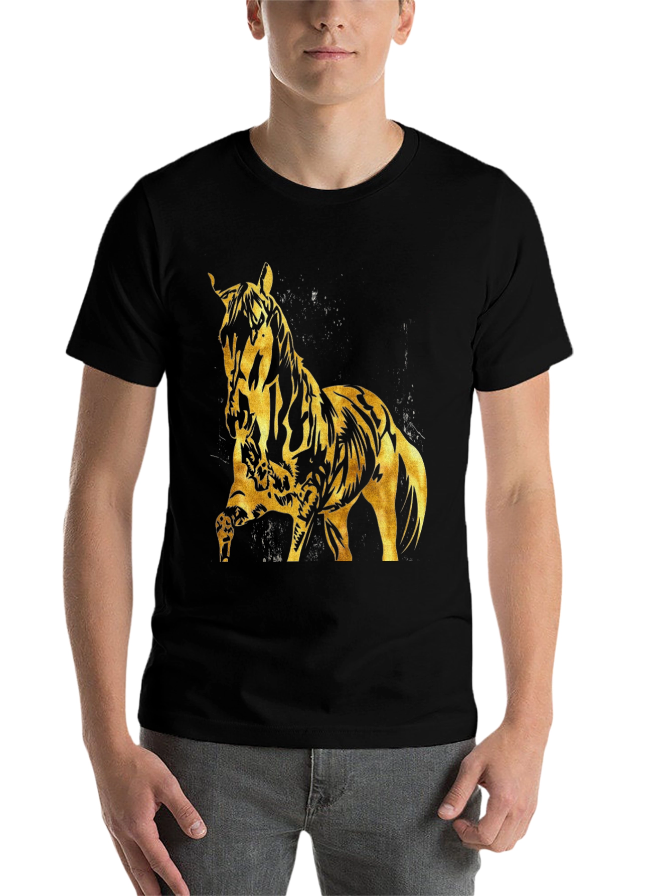 Black Gold Horse Graphic Black T-Shirt view 7