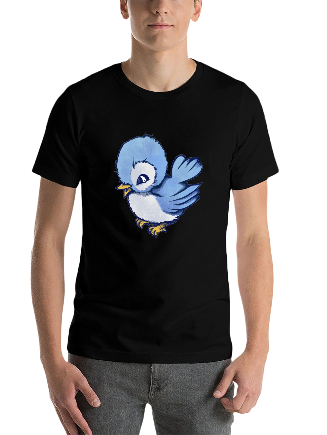 Black Cute Blue Bird Graphic T-Shirt - Soft Cotton Tee view 7