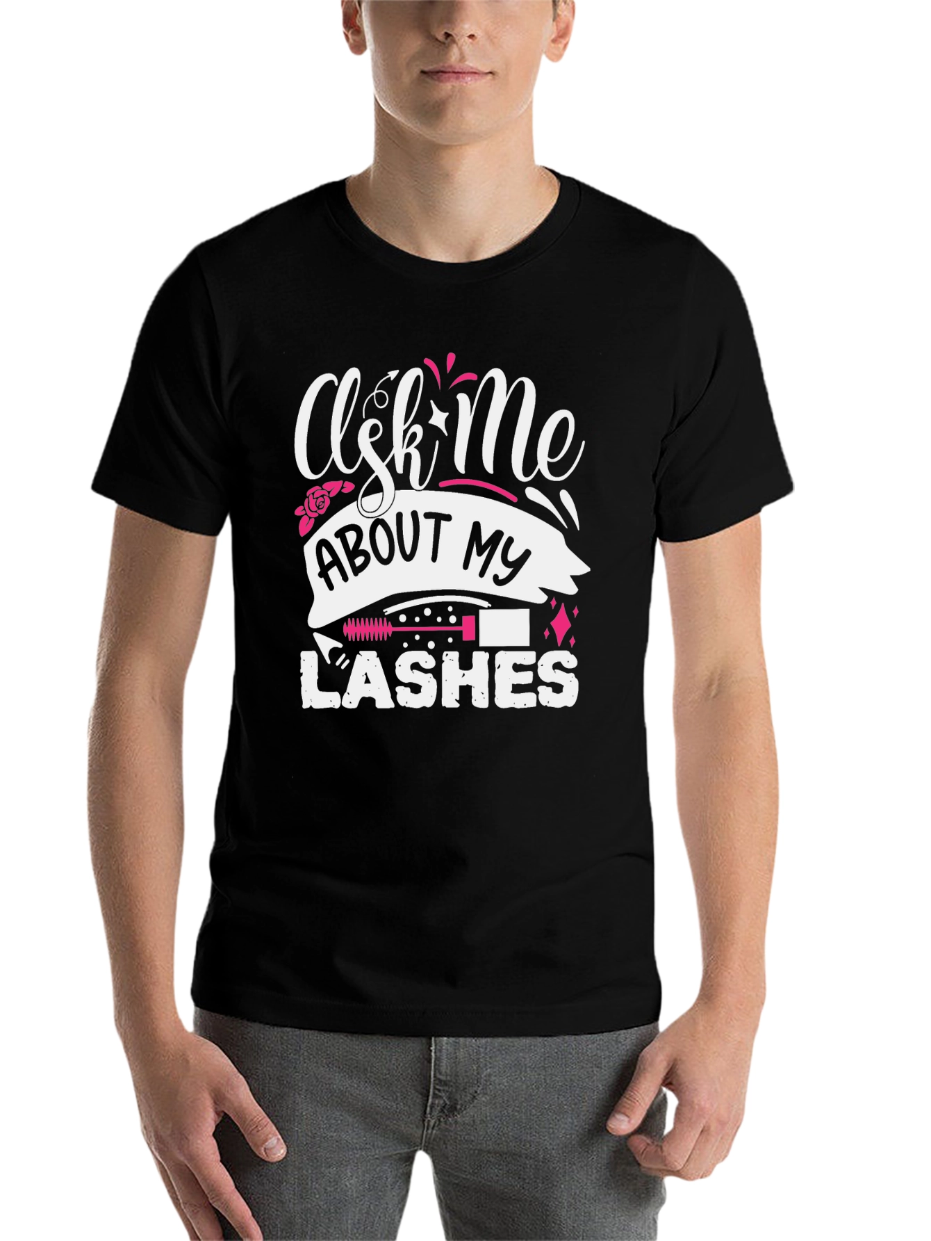 Black Ask Me About My Lashes T-Shirt view 7
