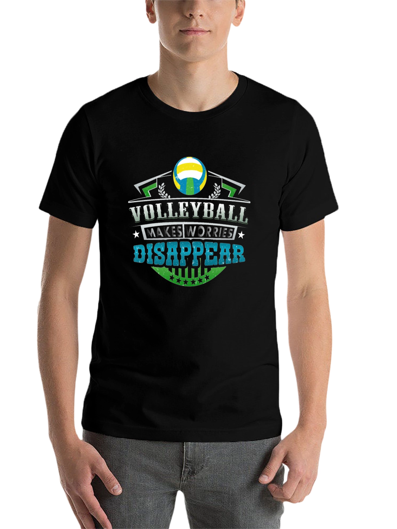 Black Volleyball Makes Worries Disappear Black T-Shirt view 7