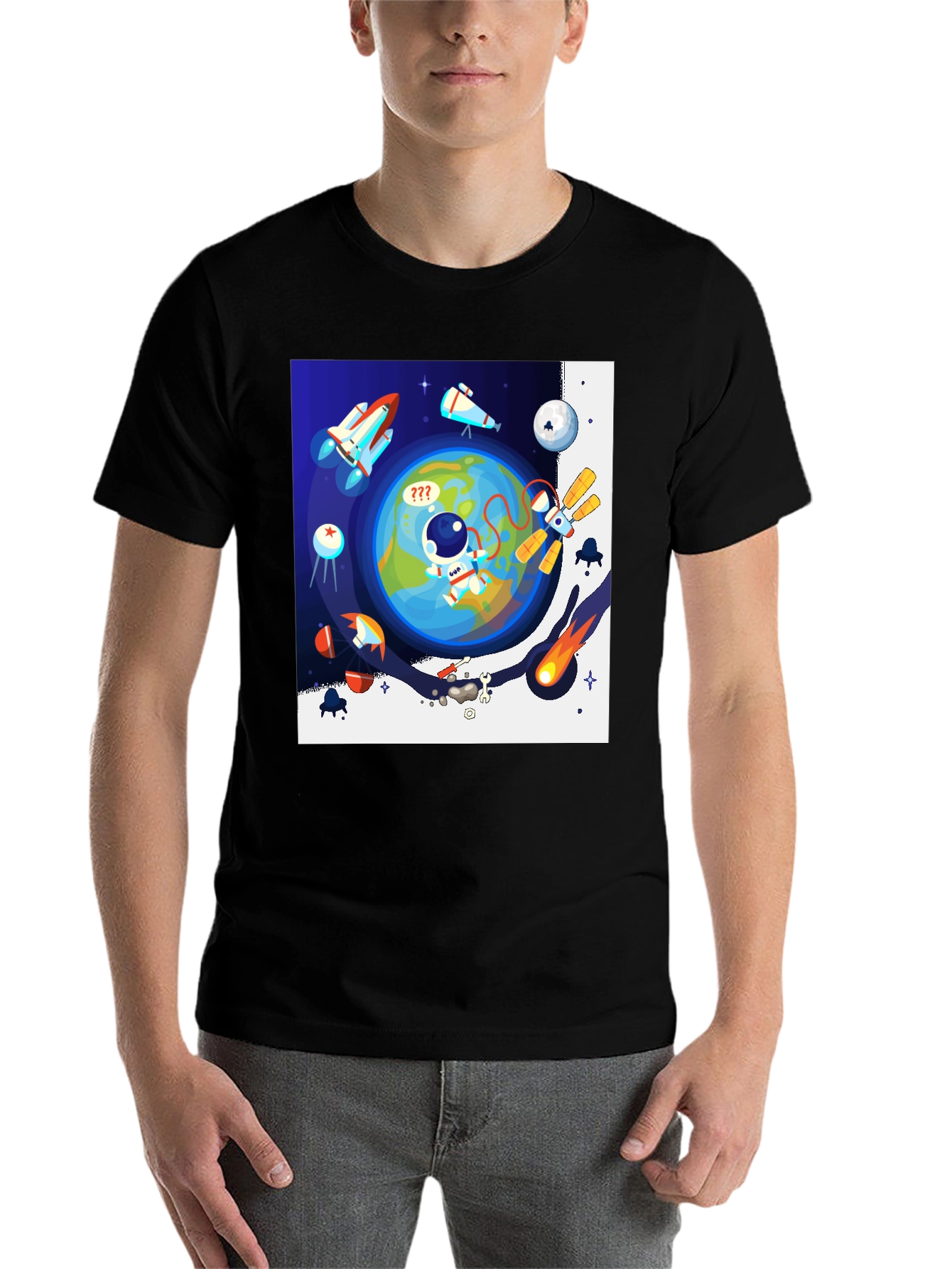 Black Astronaut in Space Graphic T-Shirt - Black view 7