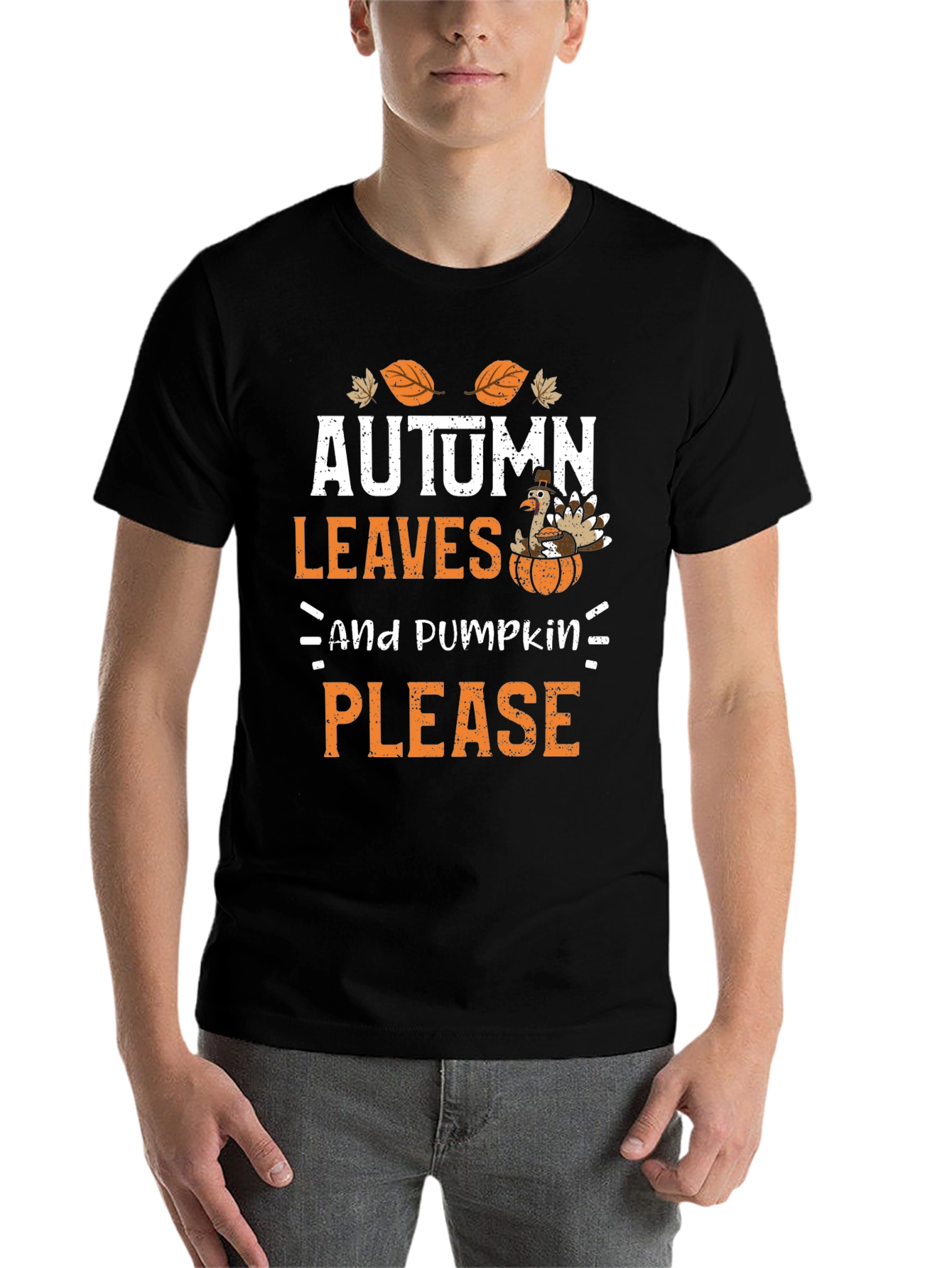 Black Autumn Leaves & Pumpkin Please Graphic Tee view 7