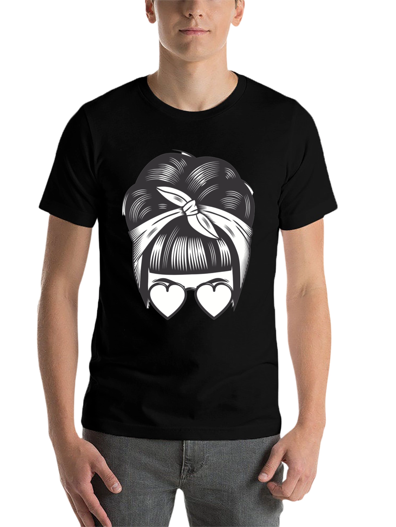Black Bandana Bun & Heart Glasses Graphic T-Shirt view 7