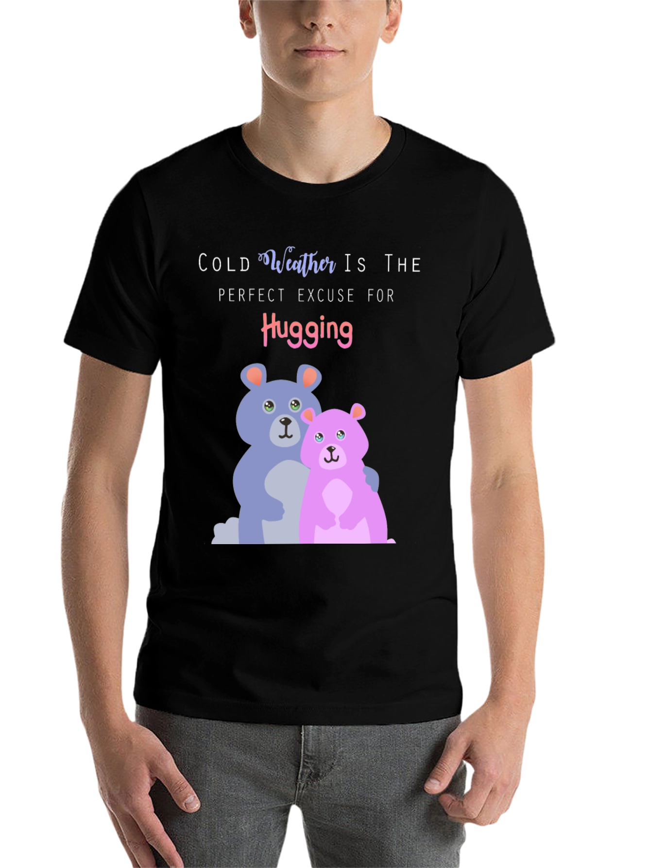 Black Cute Hugging Bears T-Shirt: Perfect for Cold Weather! view 7