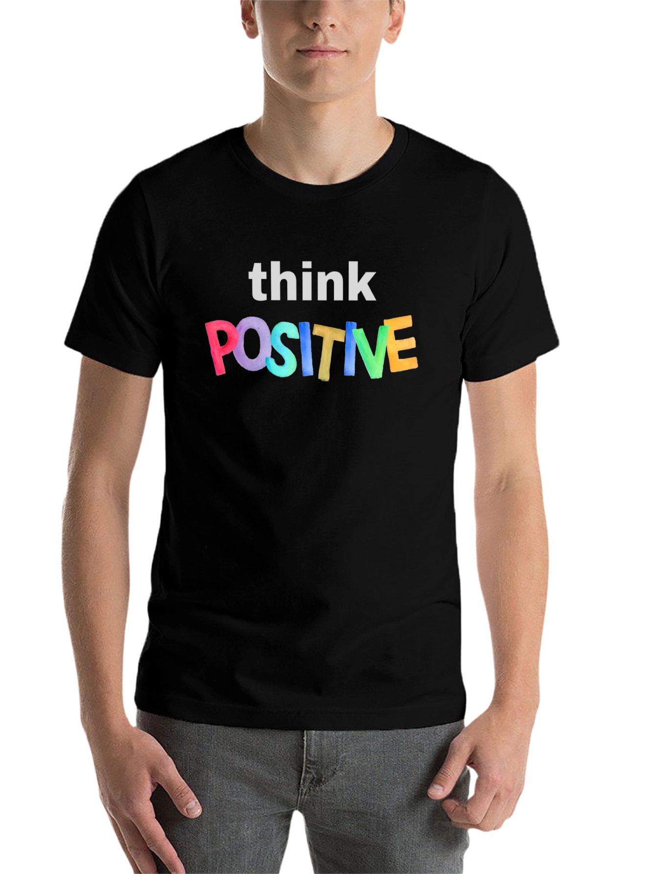 Black Think Positive Graphic Tee - Black Unisex T-Shirt view 7