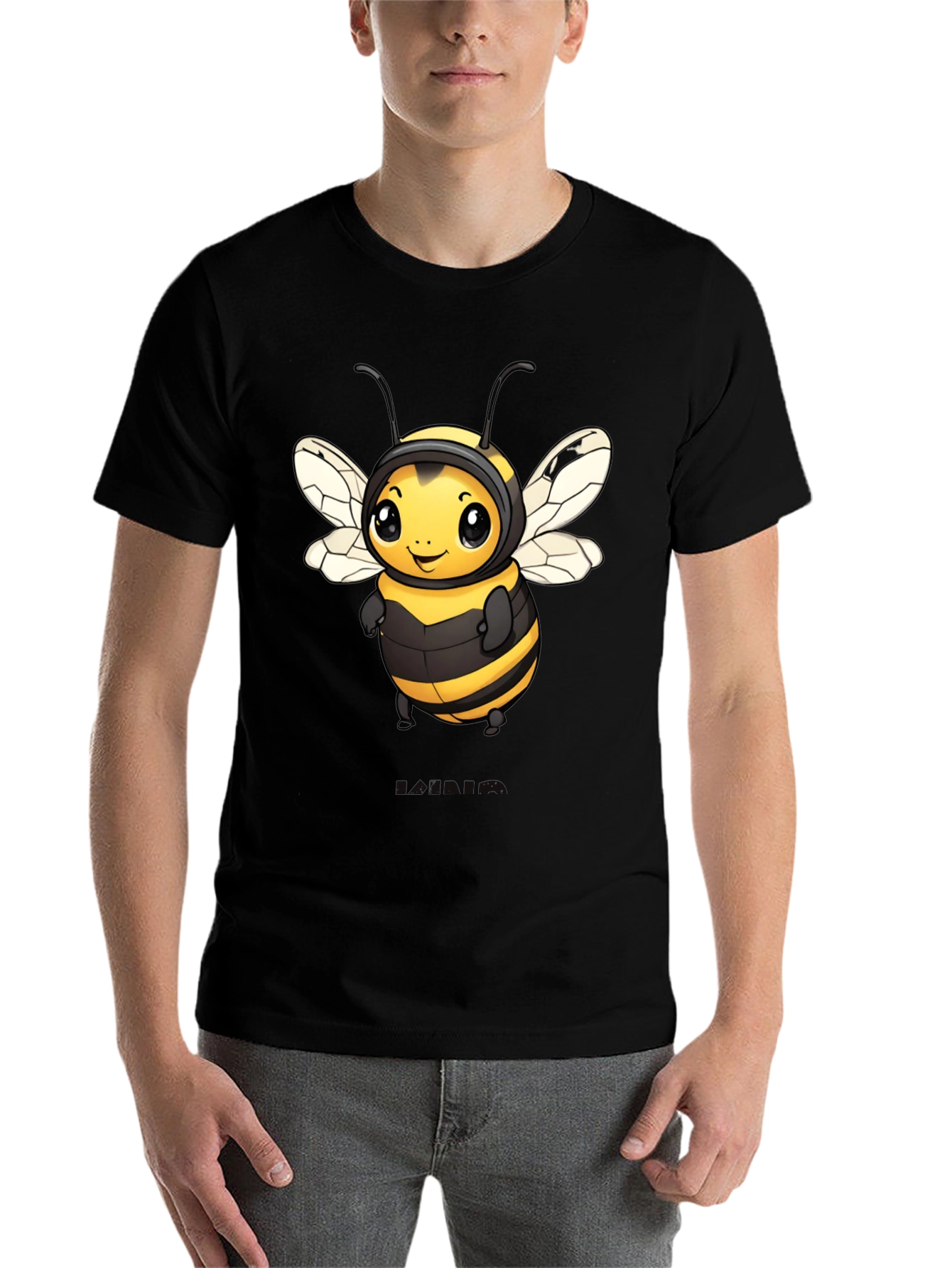 Black Cute Bee Graphic Black T-Shirt view 7