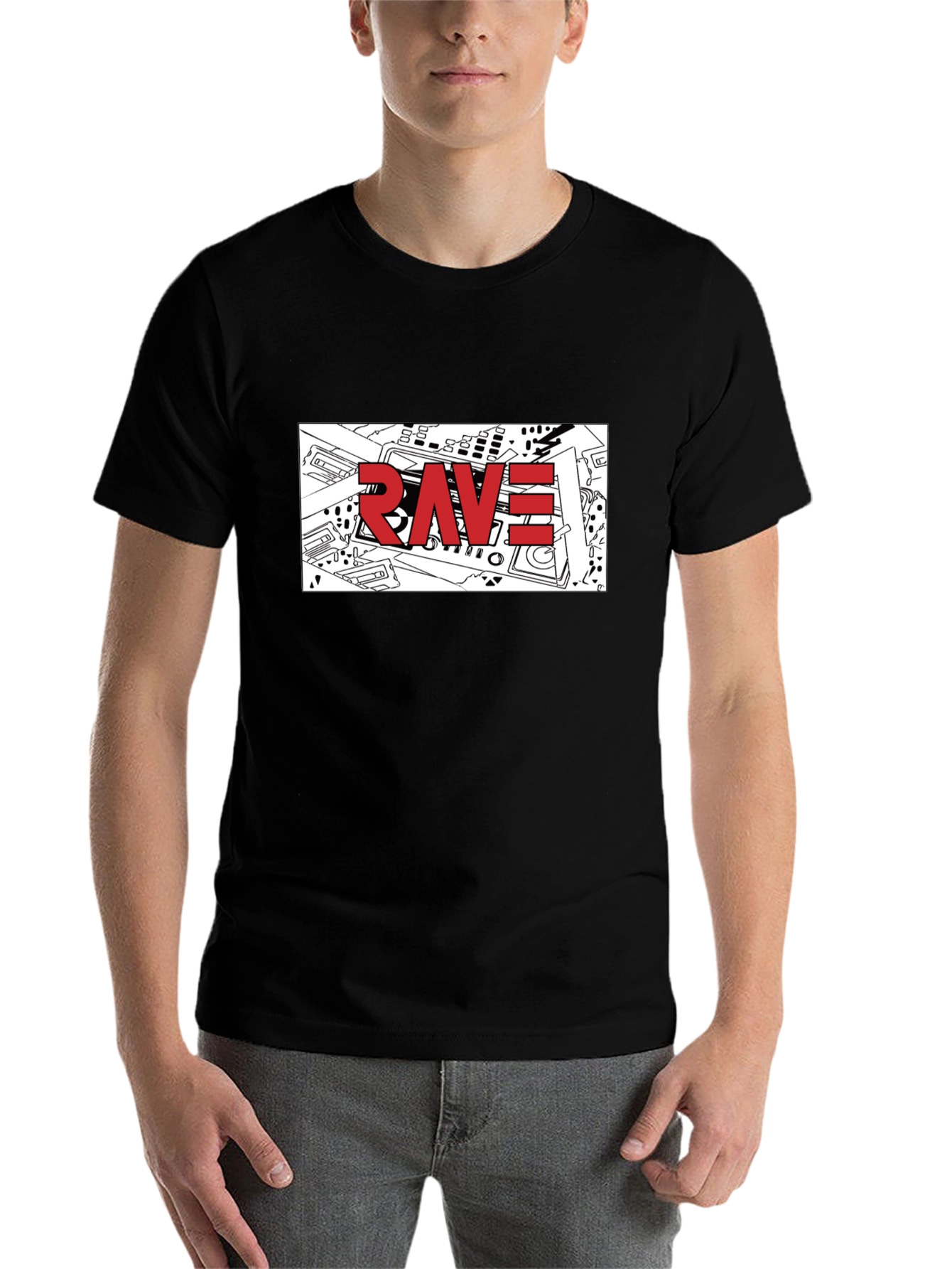 Black Rave Graphic T-Shirt - Black Crew Neck Tee view 7
