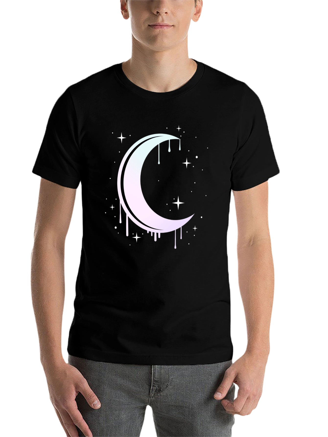 Black Mystic Moon Drip Graphic Tee - Black view 7