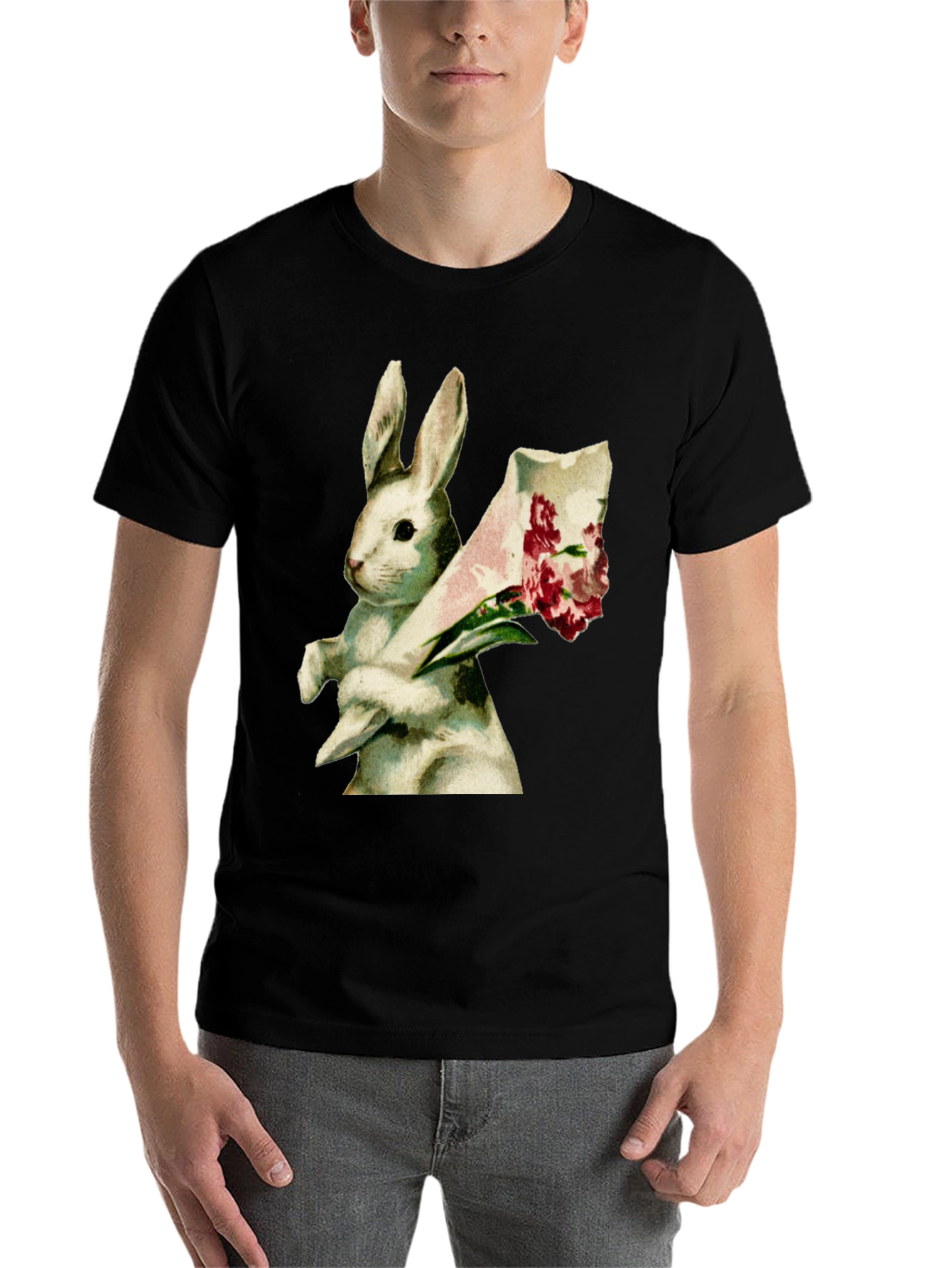 Black Bunny Bouquet Graphic Tee - Soft Cotton Comfort view 7