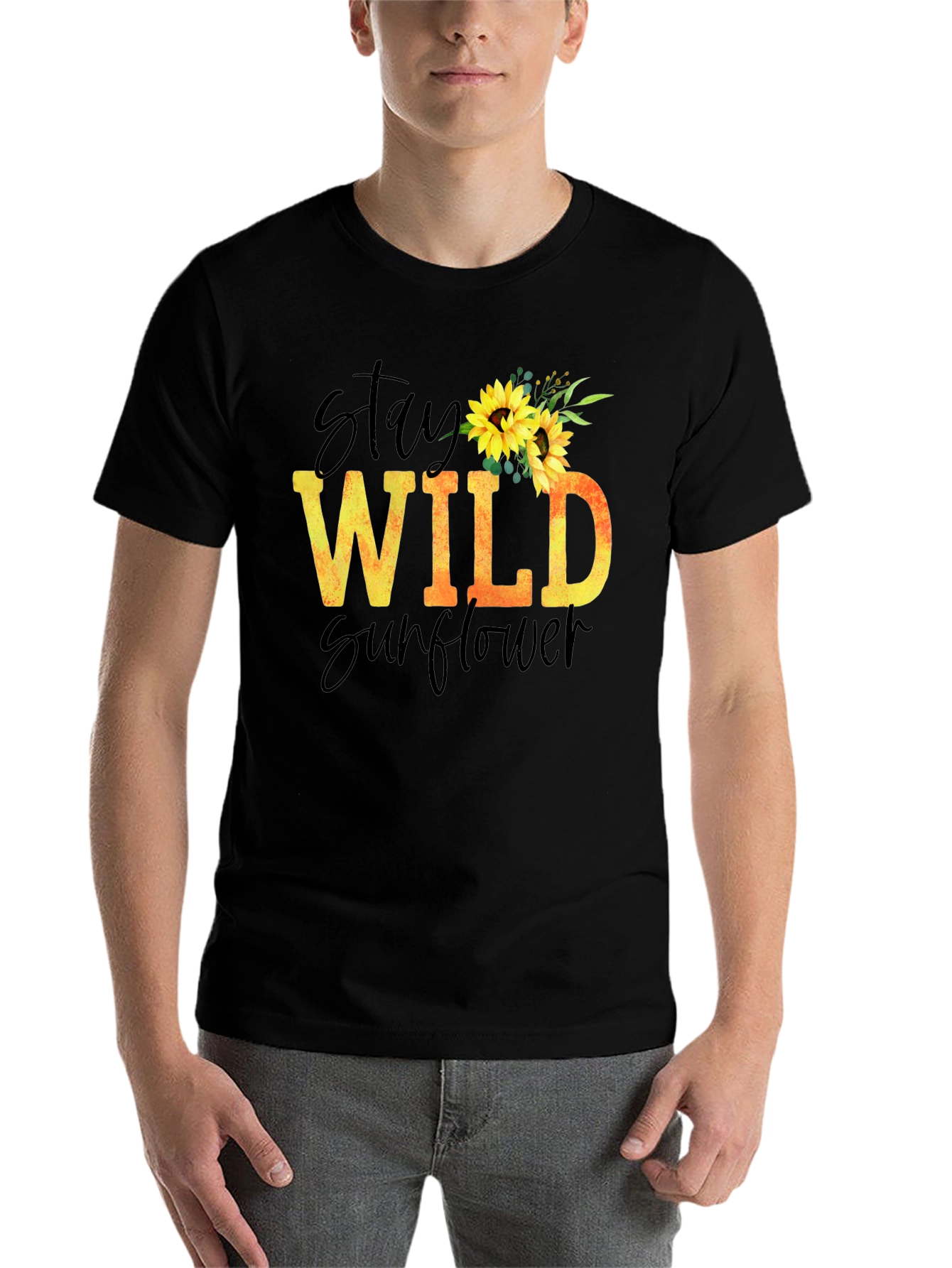 Black Stay Wild Sunflower Graphic T-Shirt view 7