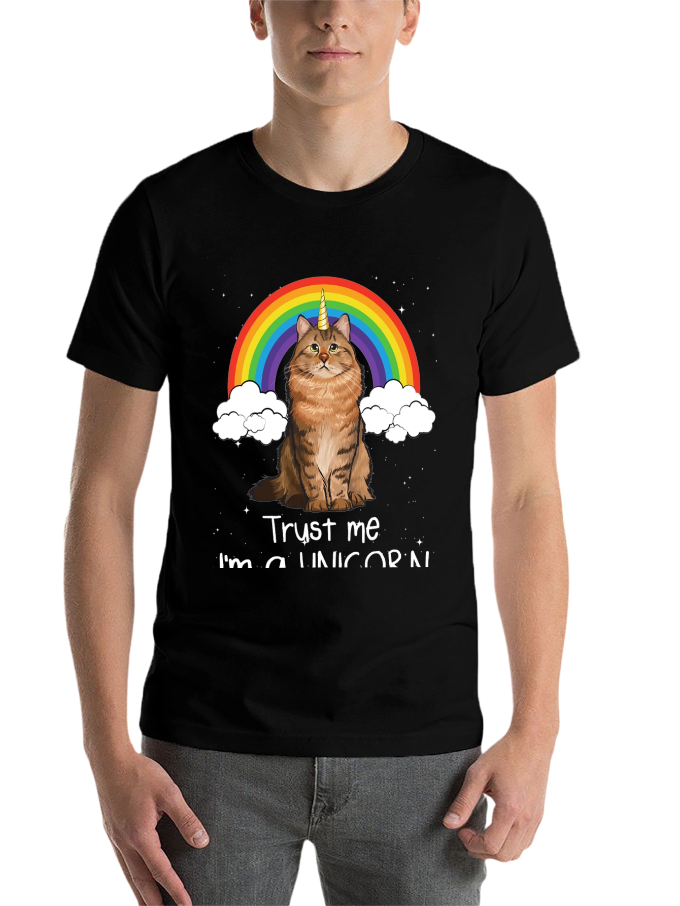 Black Unicorn Cat Rainbow T-Shirt - Trust Me I'm a Unicorn! view 7