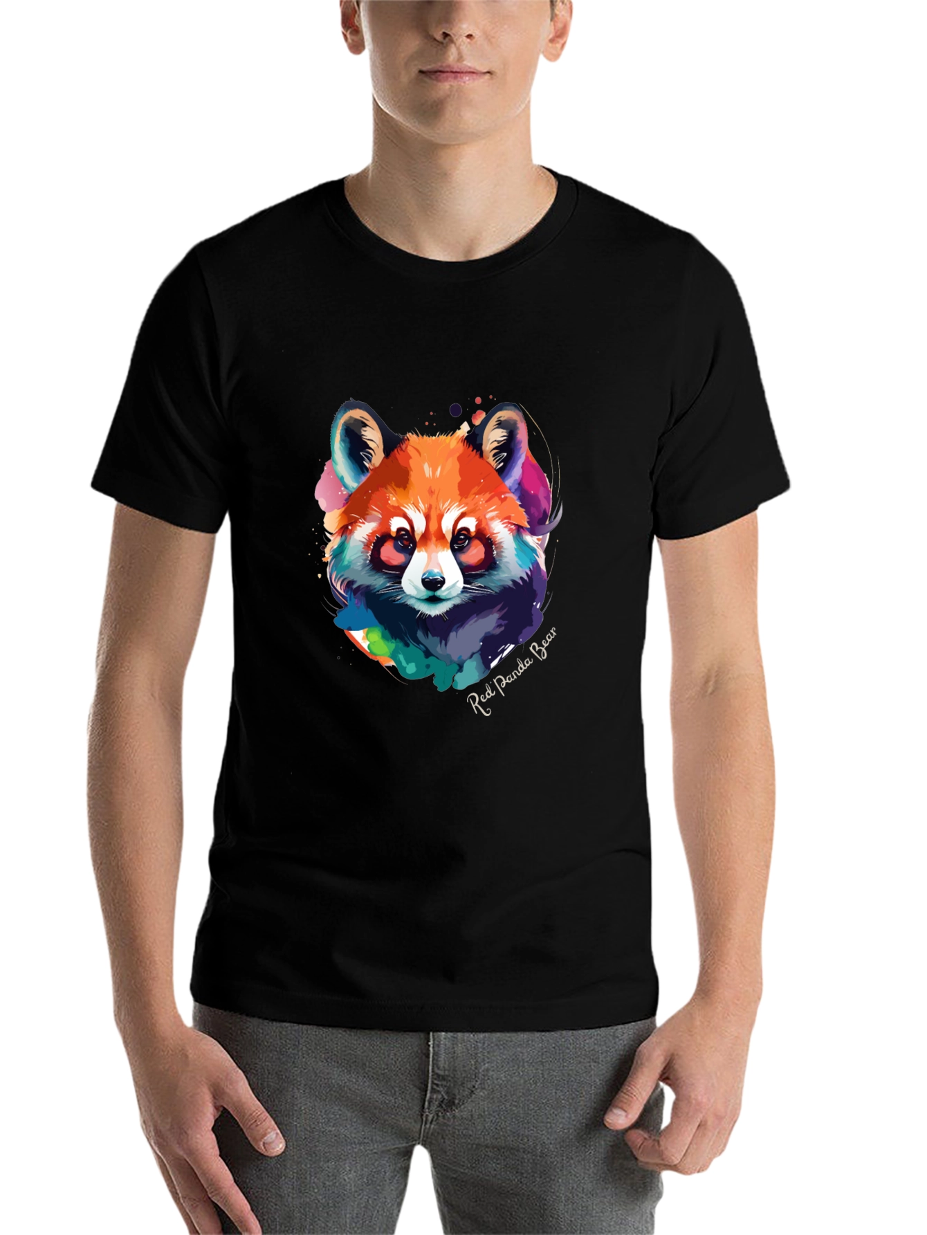 Black Red Panda Bear Graphic Tee - Watercolor Design view 7
