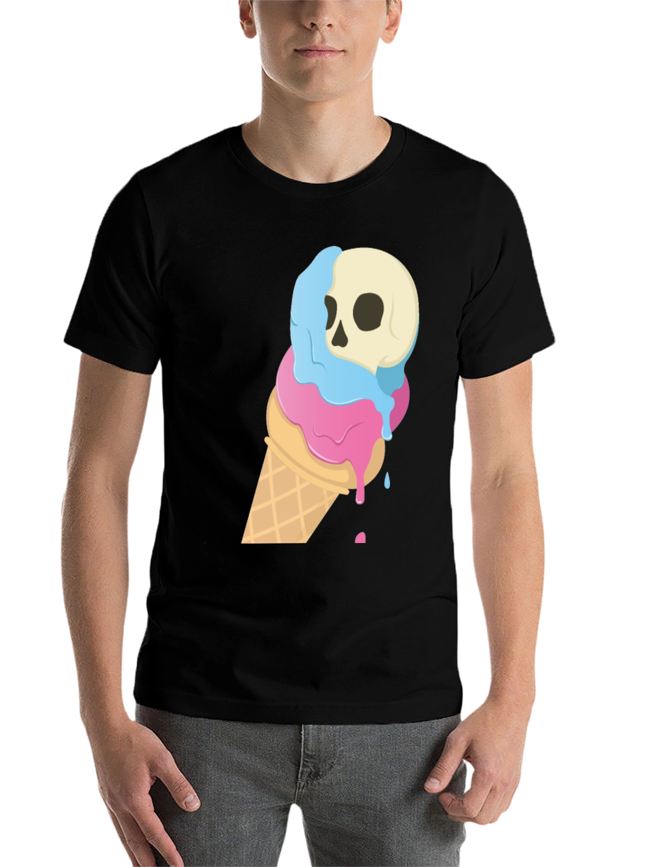 Black Skull Ice Cream Cone Graphic Tee - Black view 7