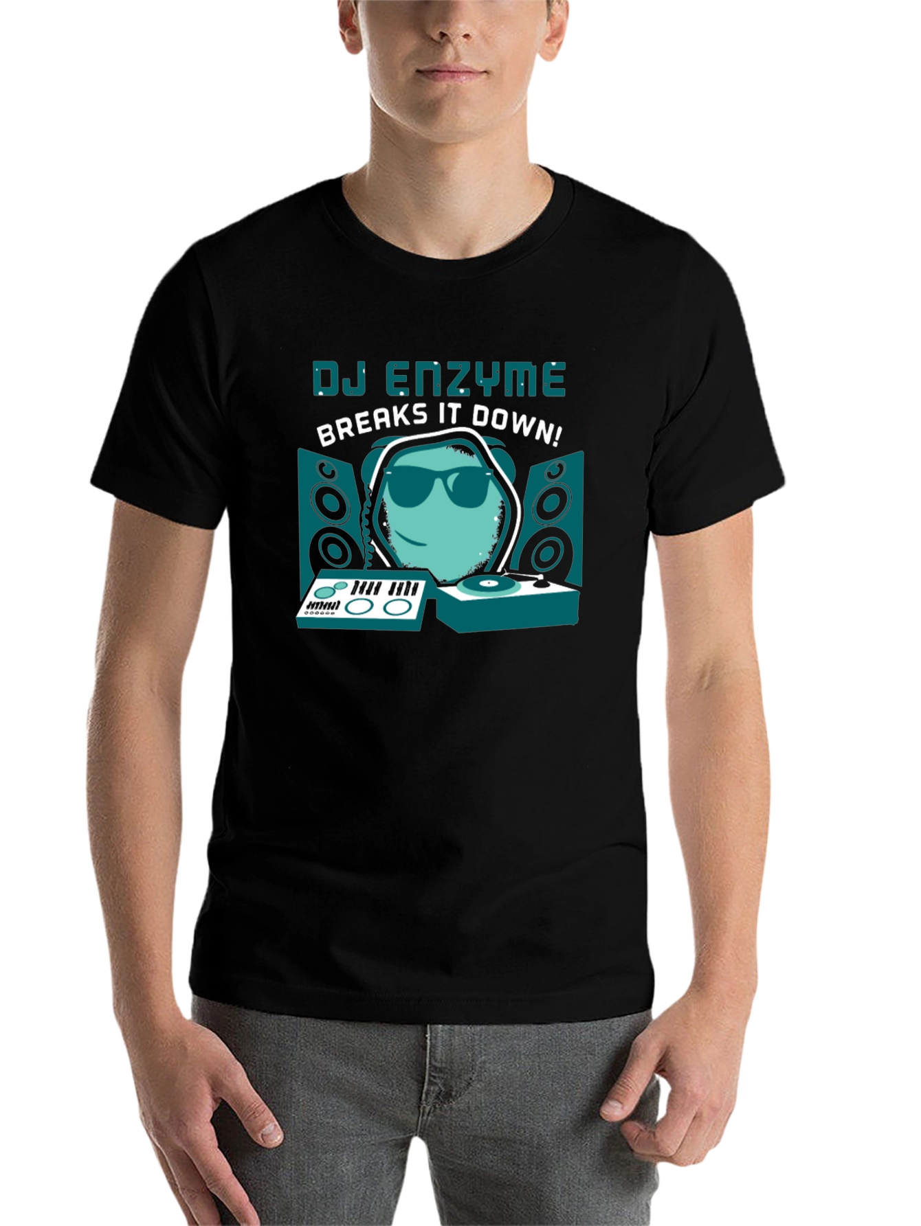 Black DJ Enzyme Breaks It Down! Graphic T-Shirt view 7