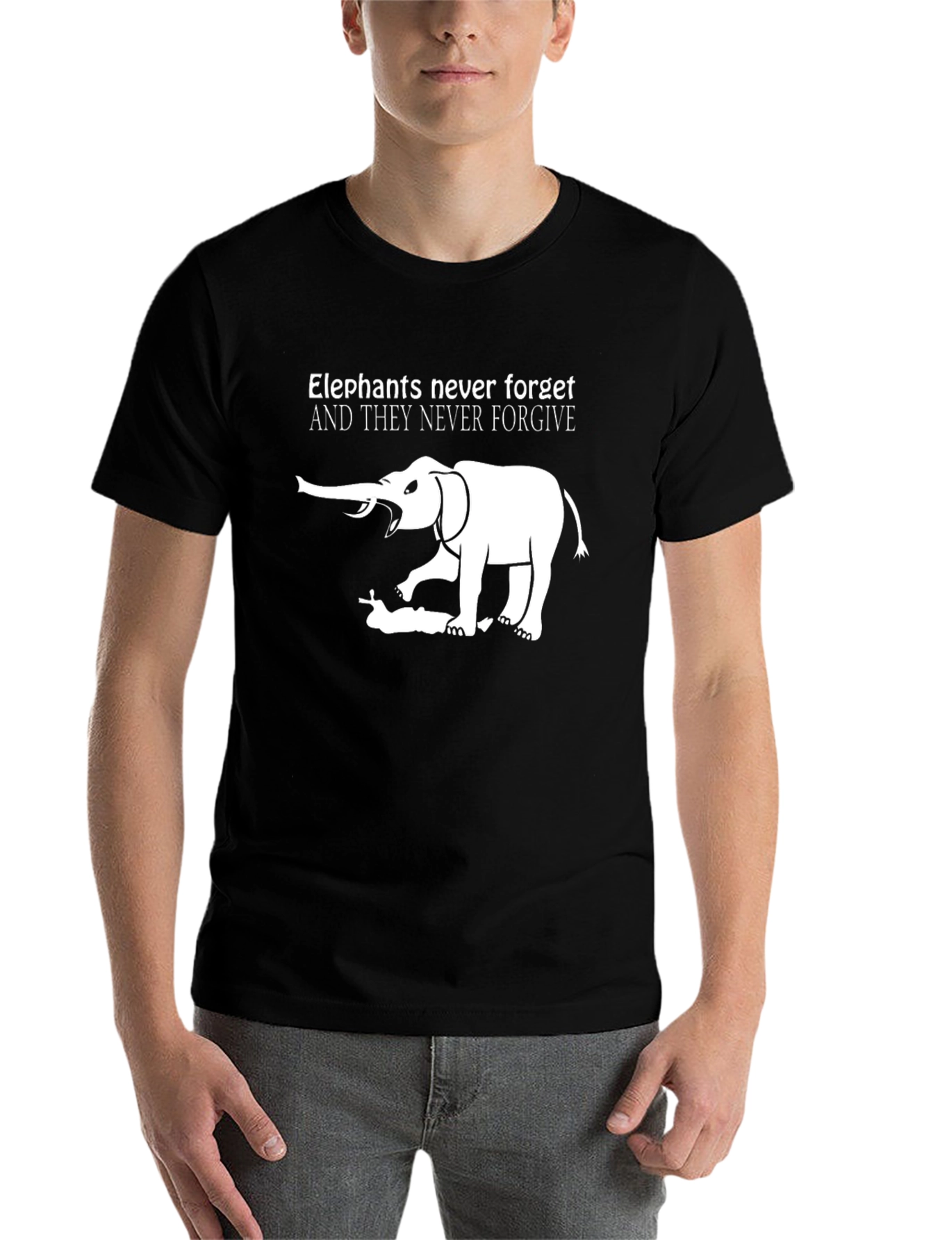 Black Elephant Never Forgets Black Graphic Tee view 7