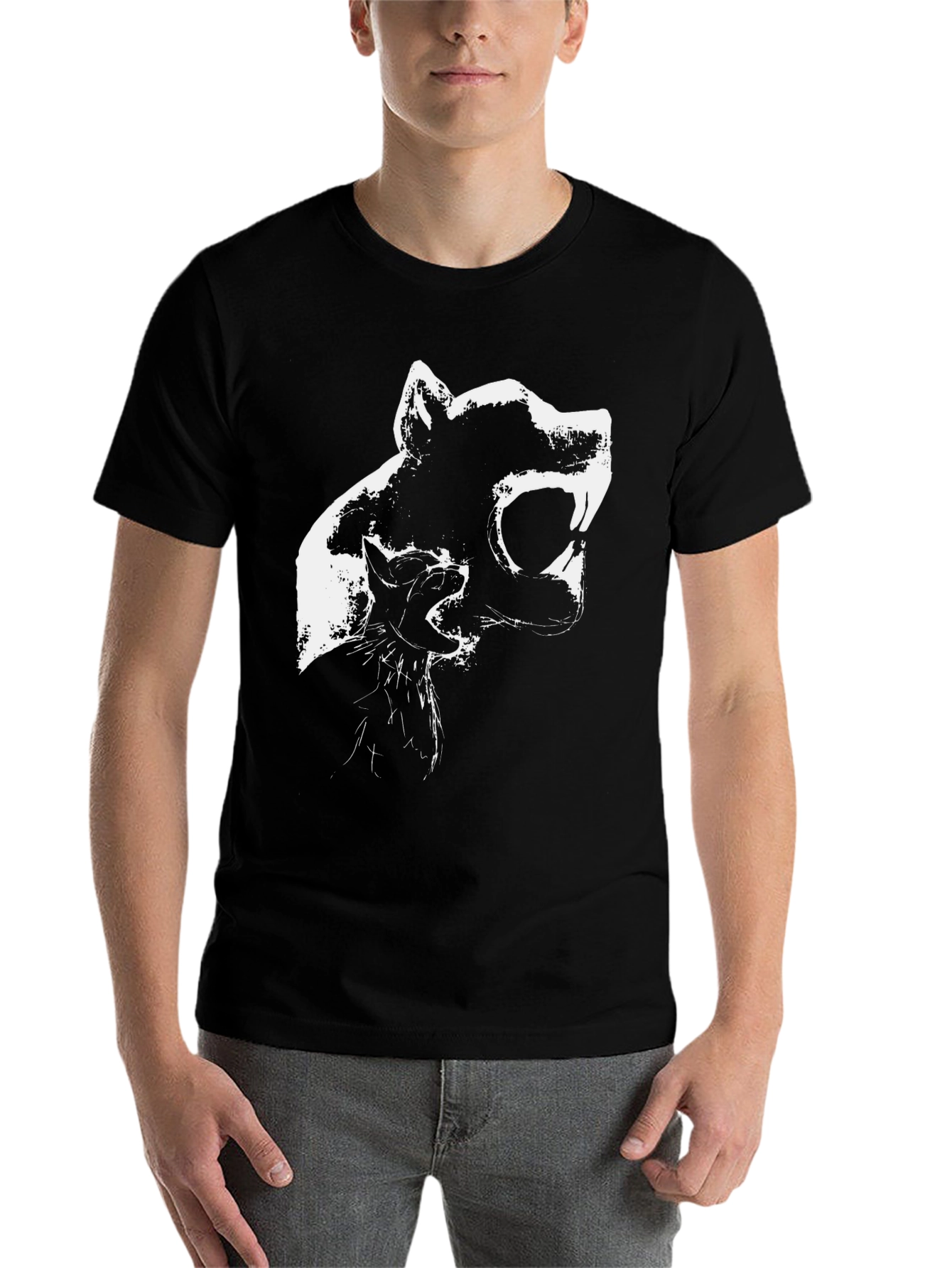 Black Black T-Shirt with Abstract Animal Graphic Print view 7