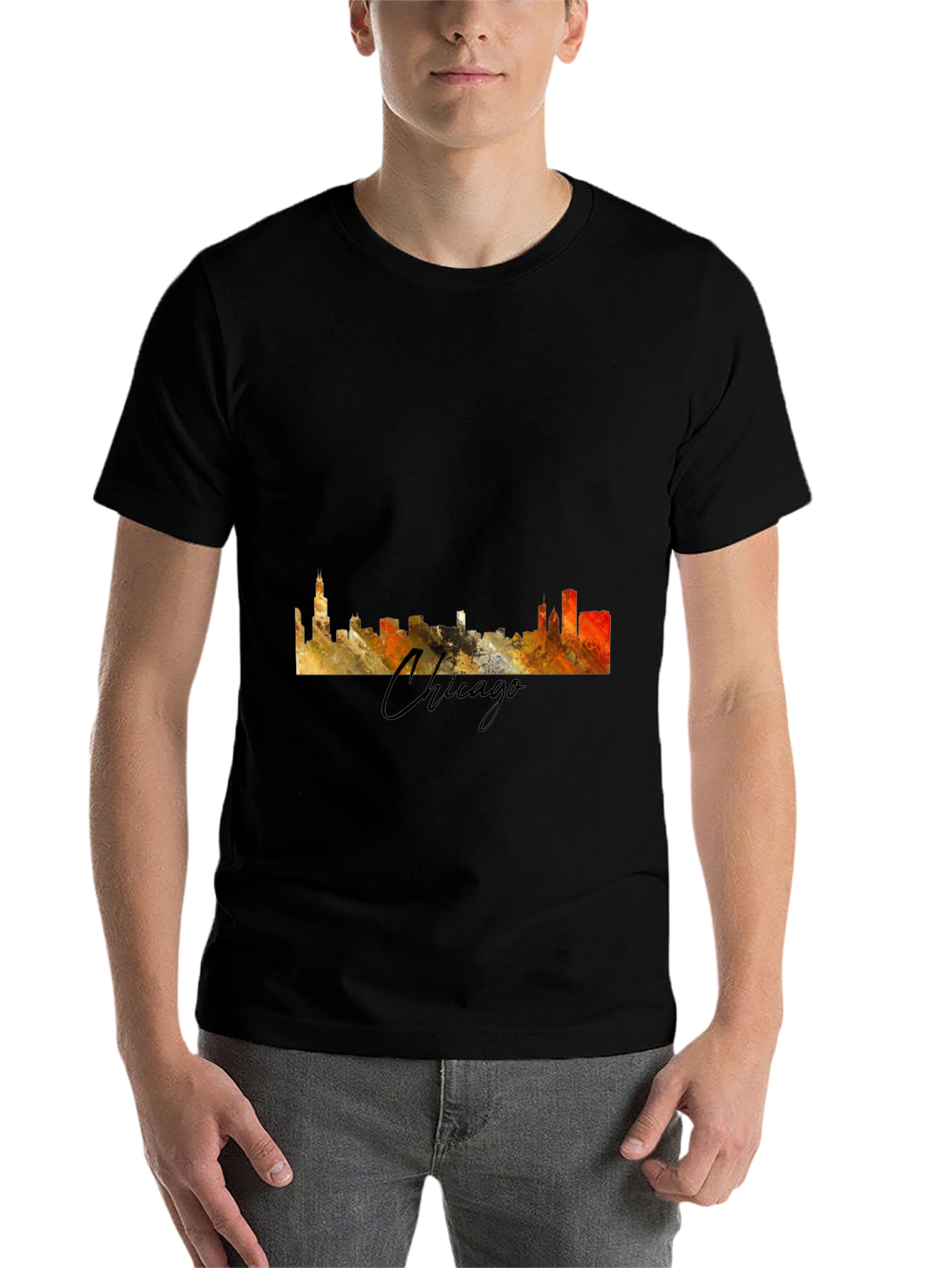 Black Chicago Skyline Men's Graphic T-Shirt view 7