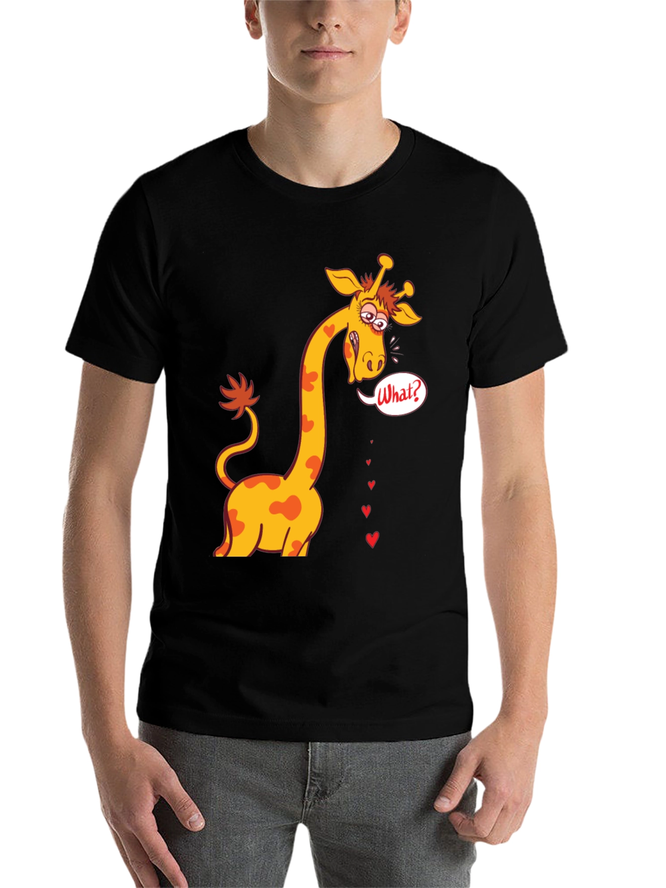 Black Funny Giraffe What? T-Shirt - Black view 7