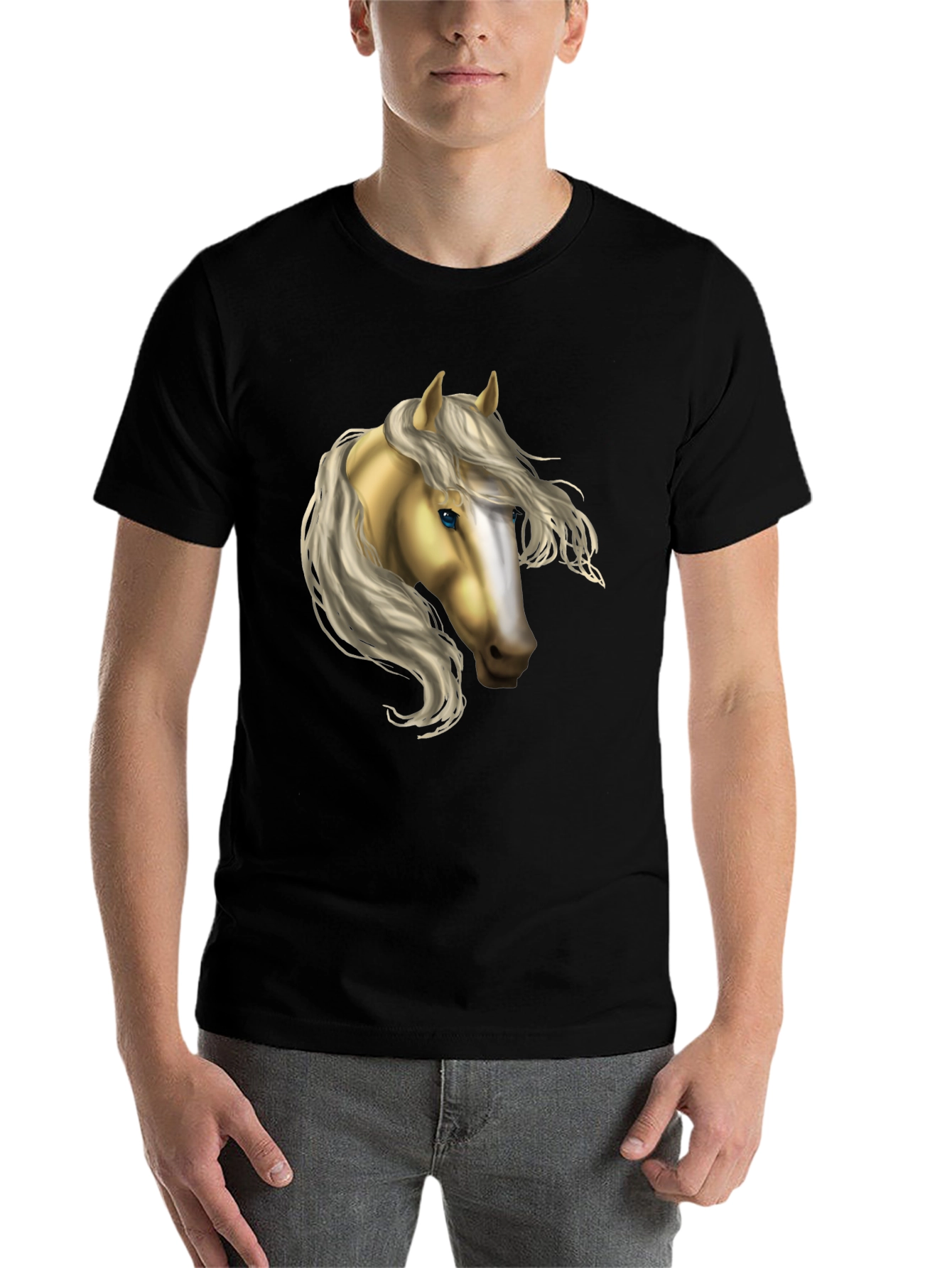 Black Horse Graphic T-Shirt - Black Cotton Blend Tee view 7