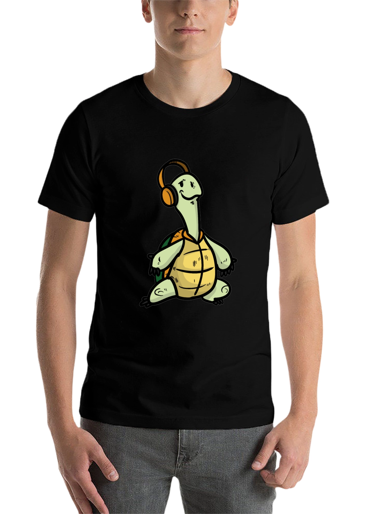 Black Turtle with Headphones Graphic T-Shirt view 7