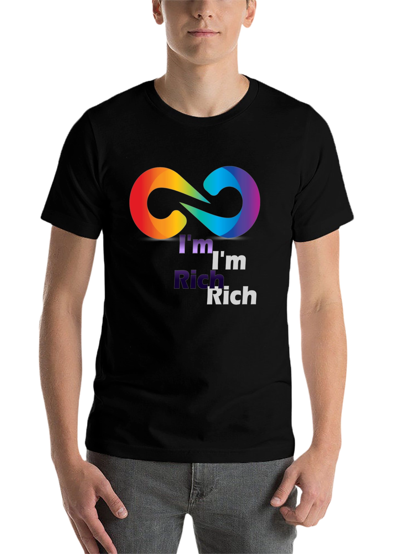 Black I'm Rich Rainbow Infinity Symbol Black T-Shirt view 7