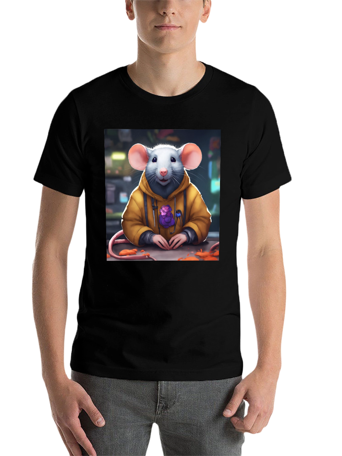 Black Rat in Hoodie T-Shirt - Unique Graphic Tee view 7