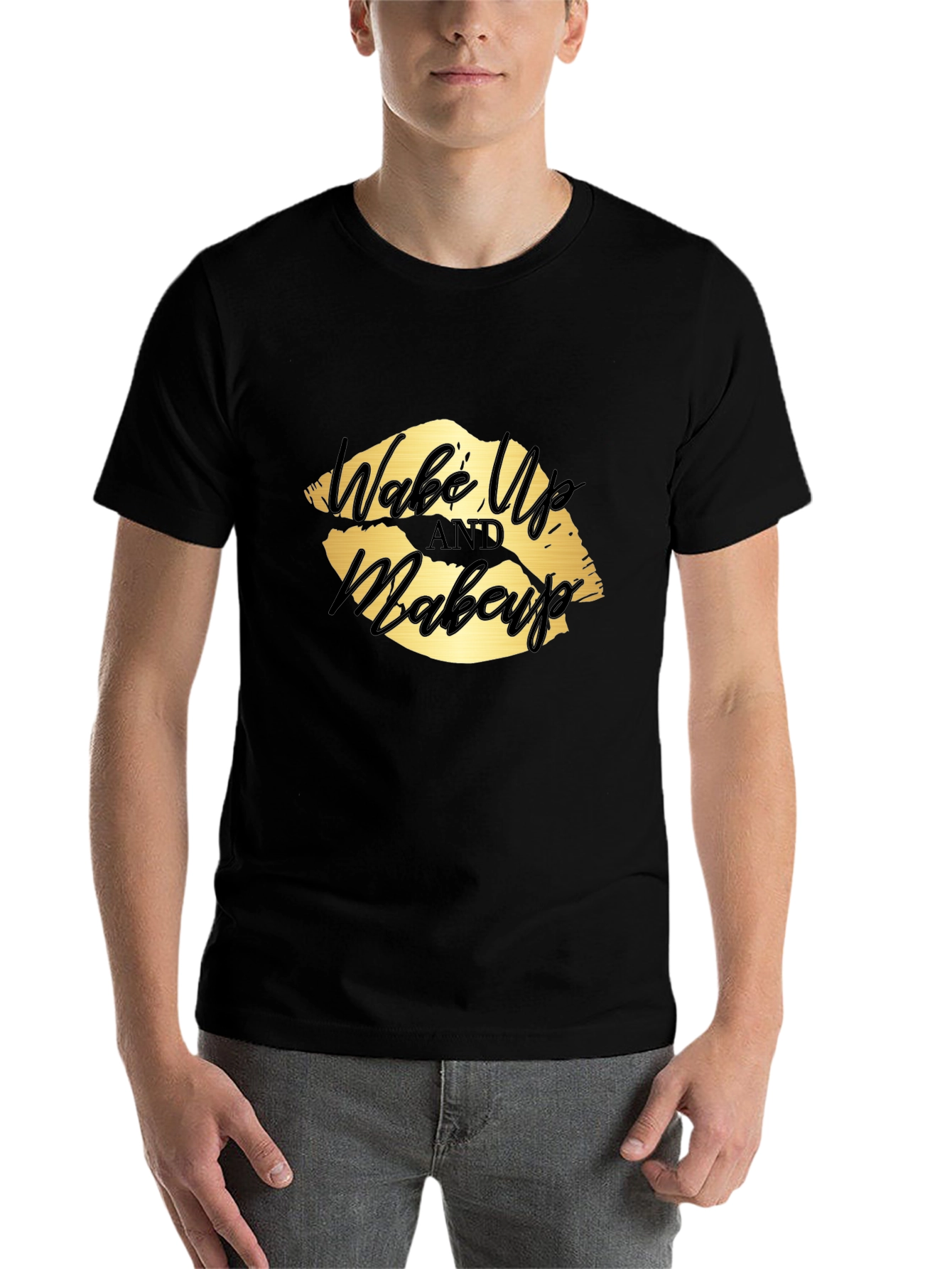 Black Wake Up and Makeup Lips Graphic T-Shirt view 7