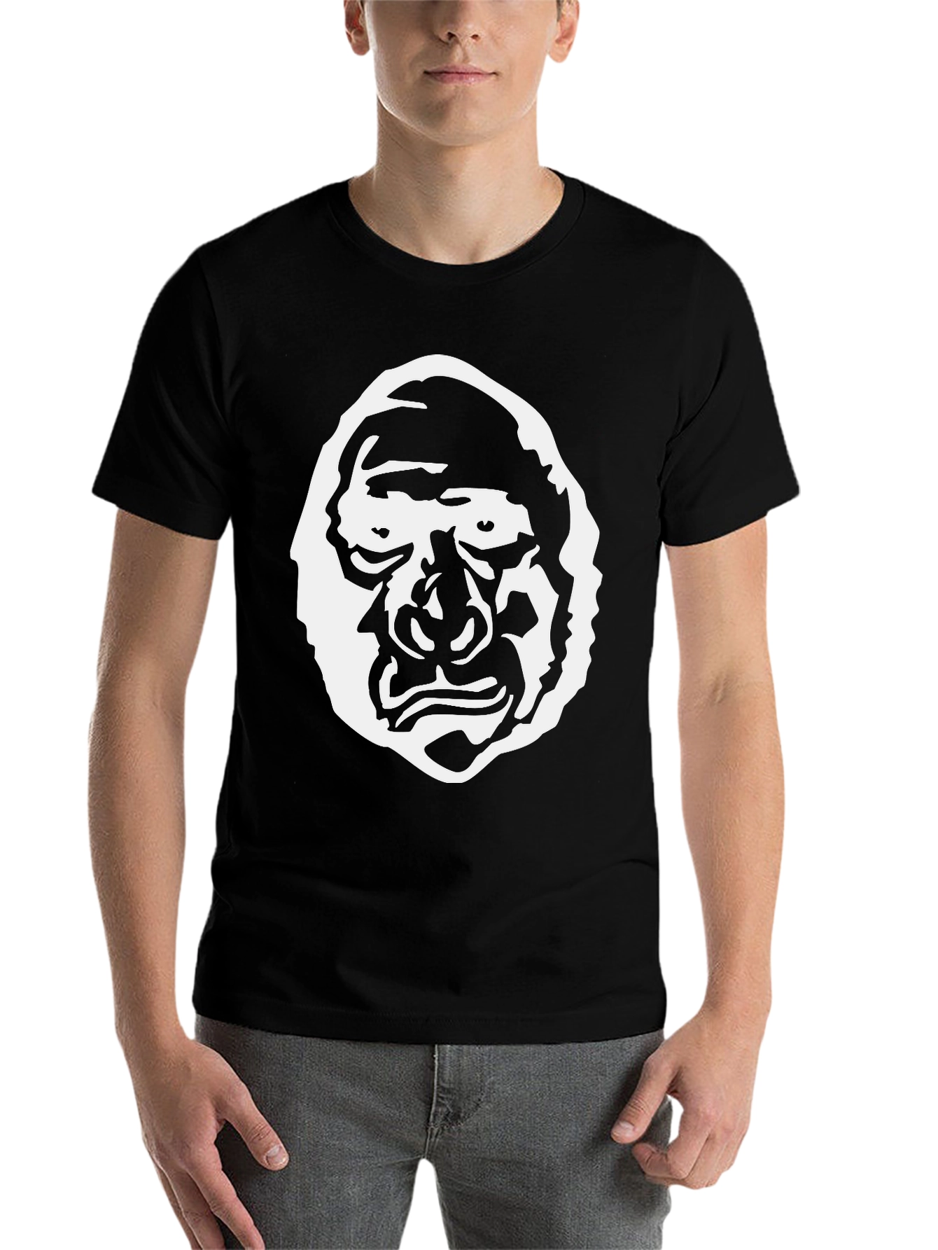 Black Graphic Tee - Grotesque Face Design, Black Cotton view 7