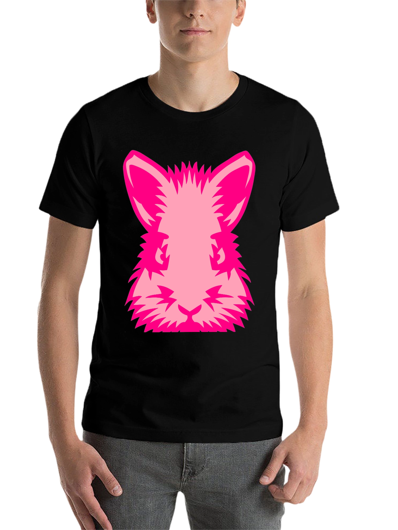 Black Pink Rabbit Graphic Tee - Black Cotton Blend Shirt view 7