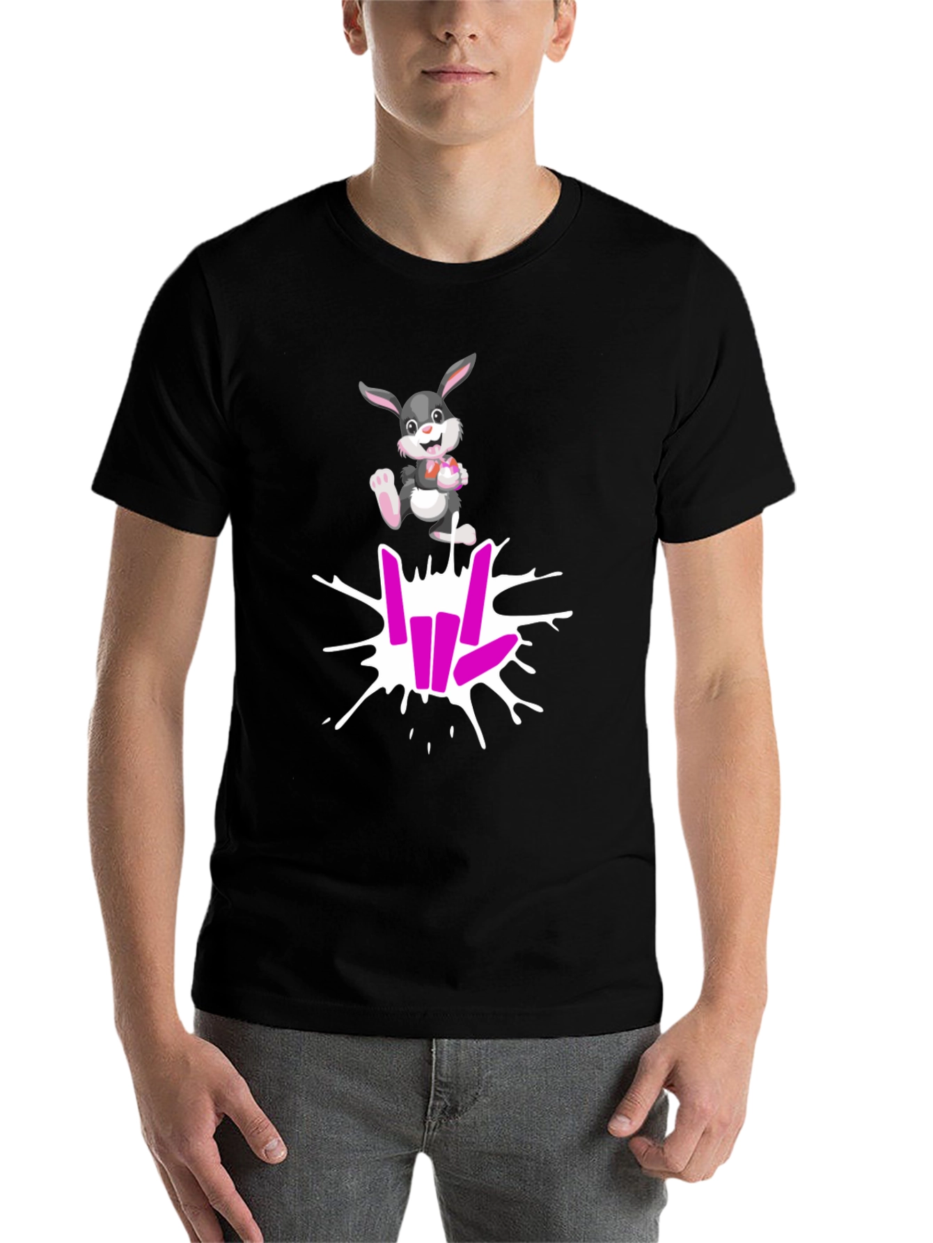 Black Cool Rabbit Share Love T-Shirt view 7
