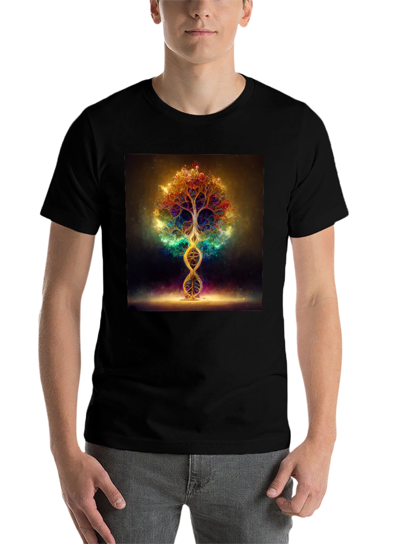 Black Cosmic Tree DNA T-Shirt - Vibrant Design view 7