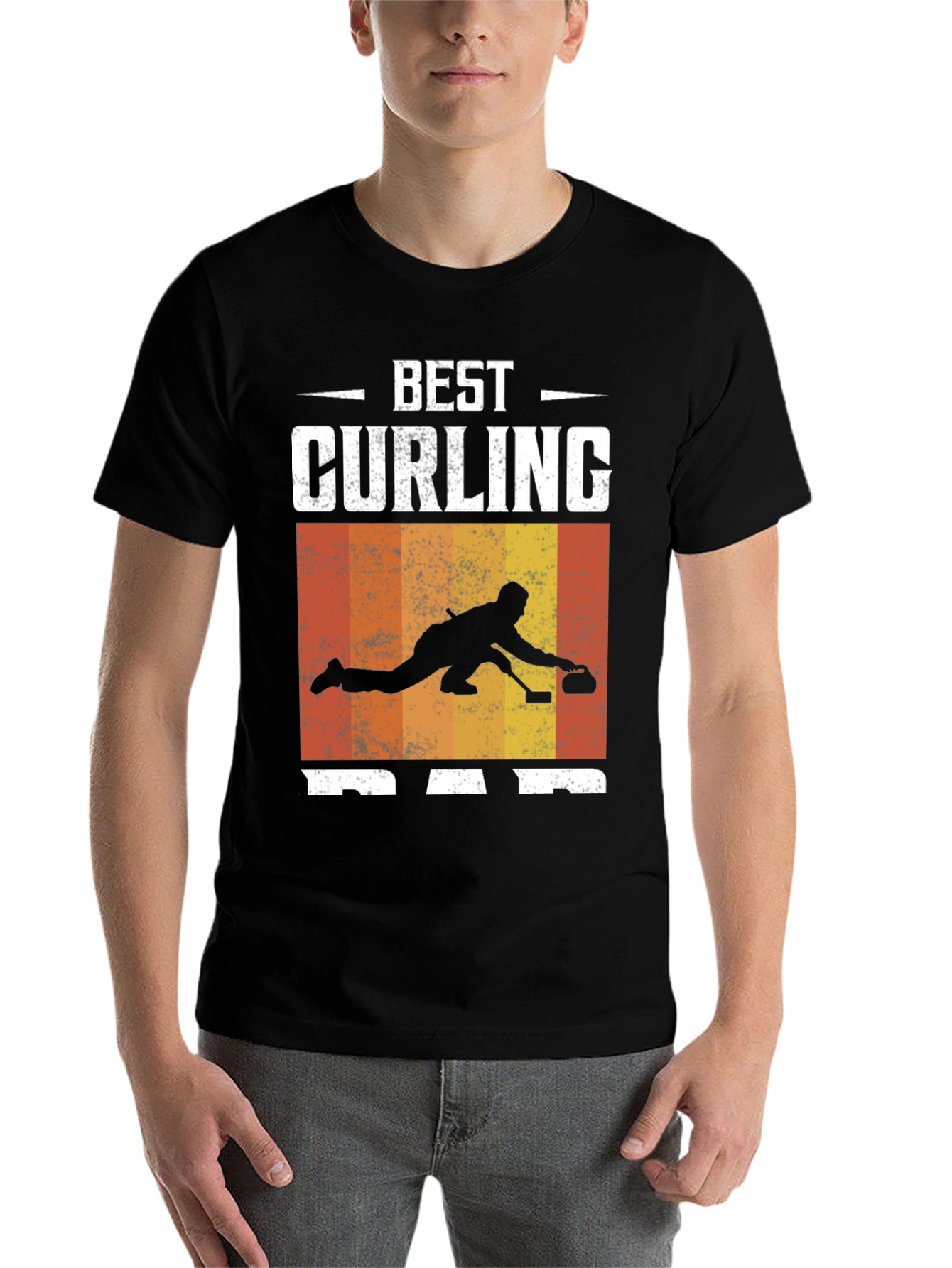 Black Best Curling Dad T-Shirt Black Graphic Tee view 7