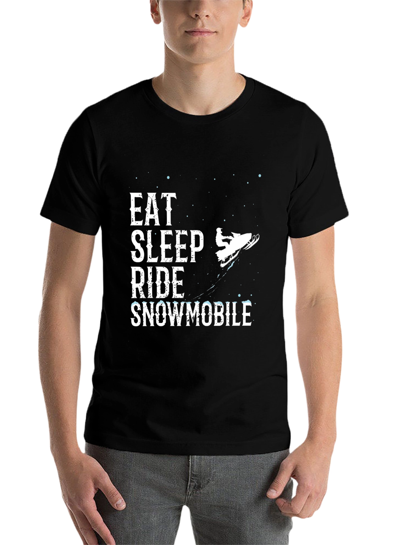 Black Eat Sleep Ride Snowmobile Black Graphic Tee view 7