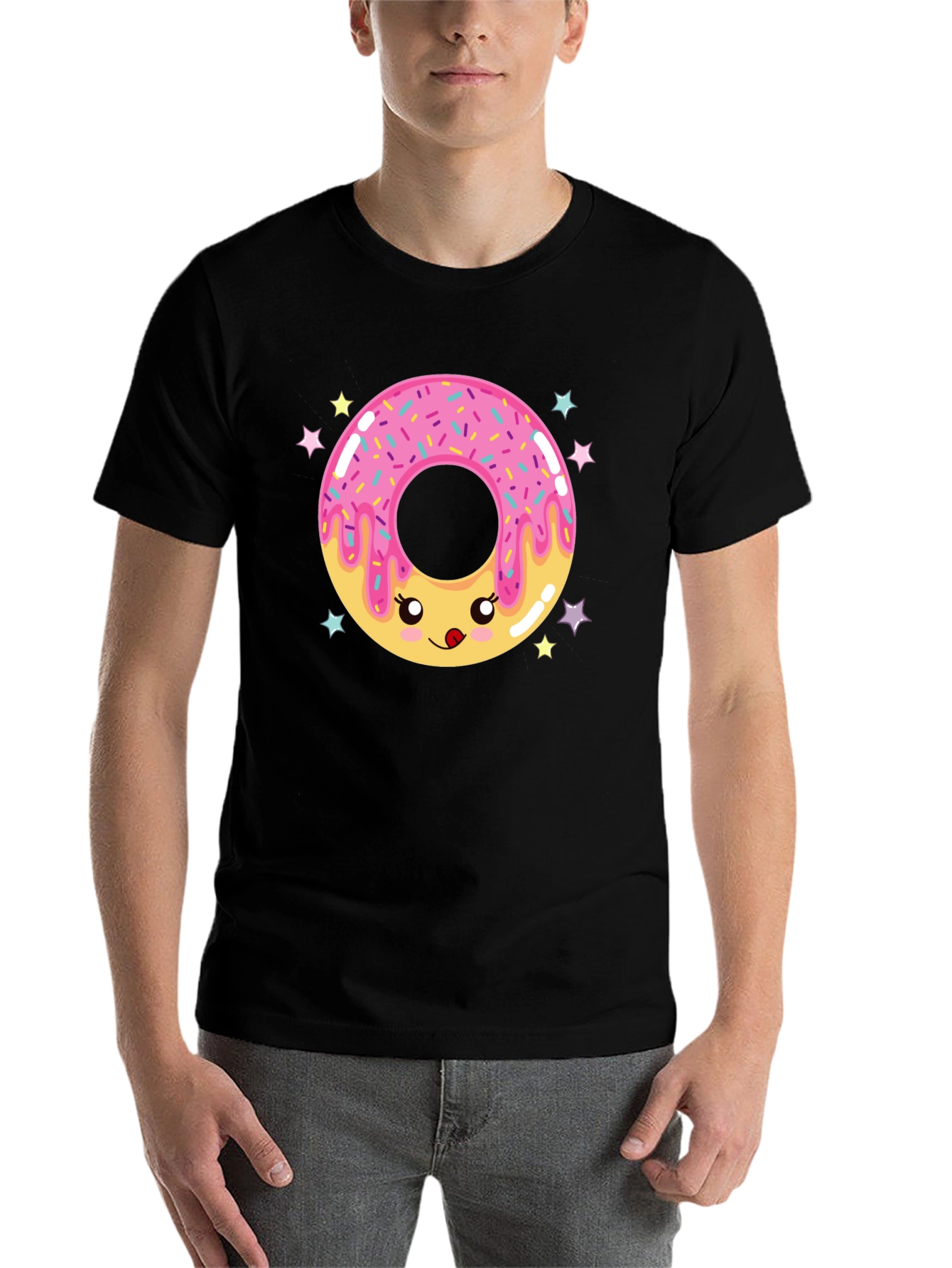 Black Kawaii Donut Graphic Tee - Black Cotton Comfort view 7