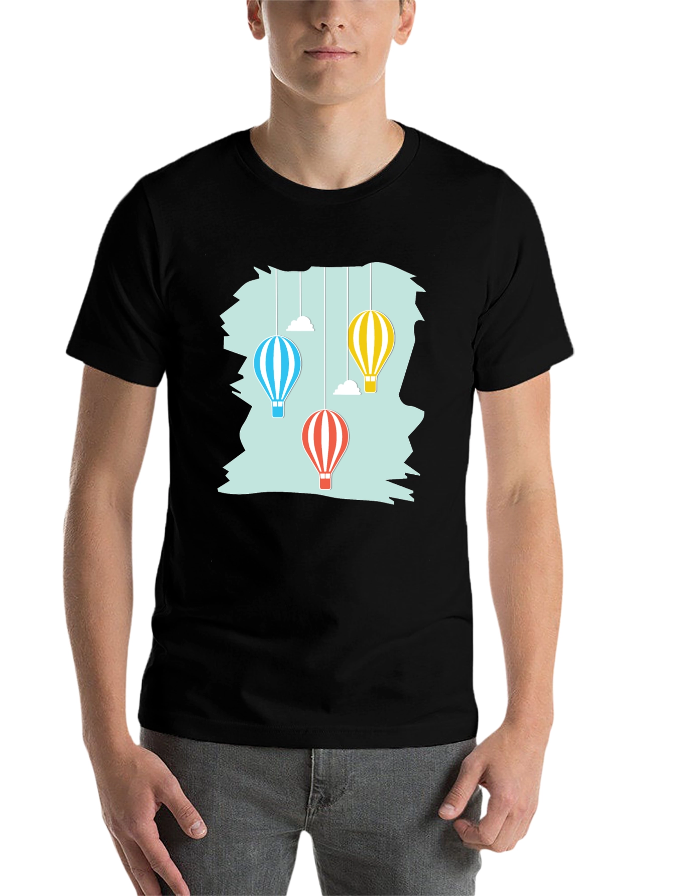 Black Hot Air Balloon Graphic Tee - Soft Cotton Casual Shirt view 7