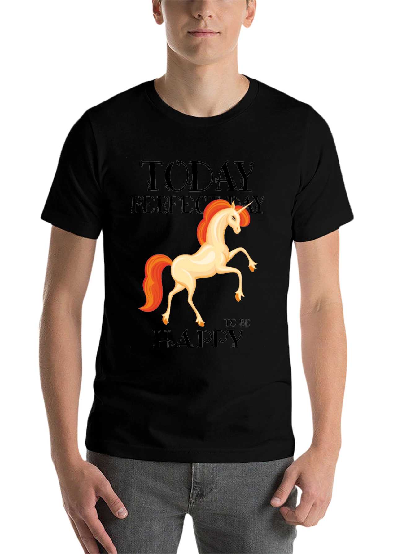 Black Unicorn Graphic Tee - Today Perfect Day To Be Happy T-Shirt view 7