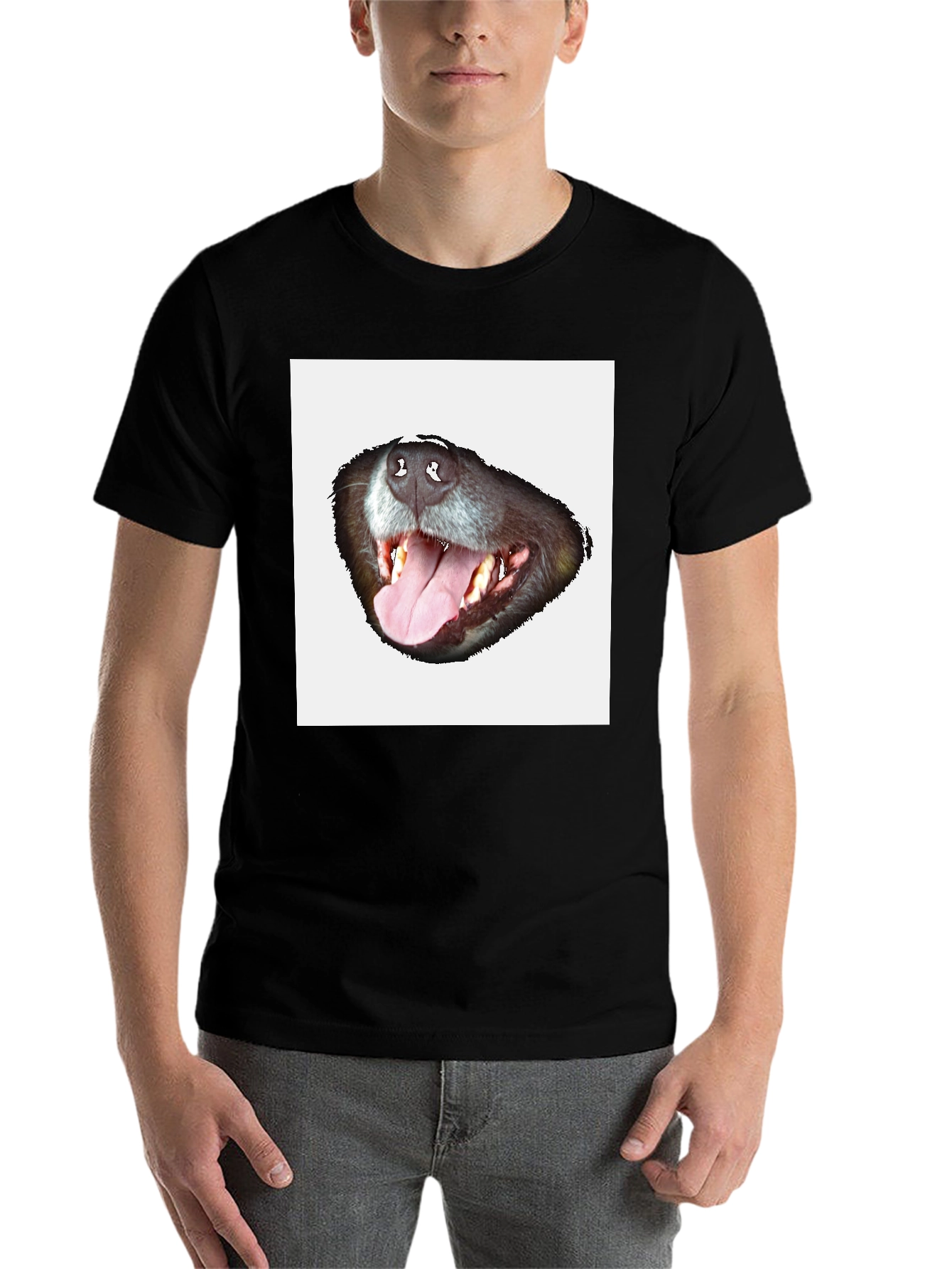 Black Funny Dog Face Graphic Black T-Shirt view 7