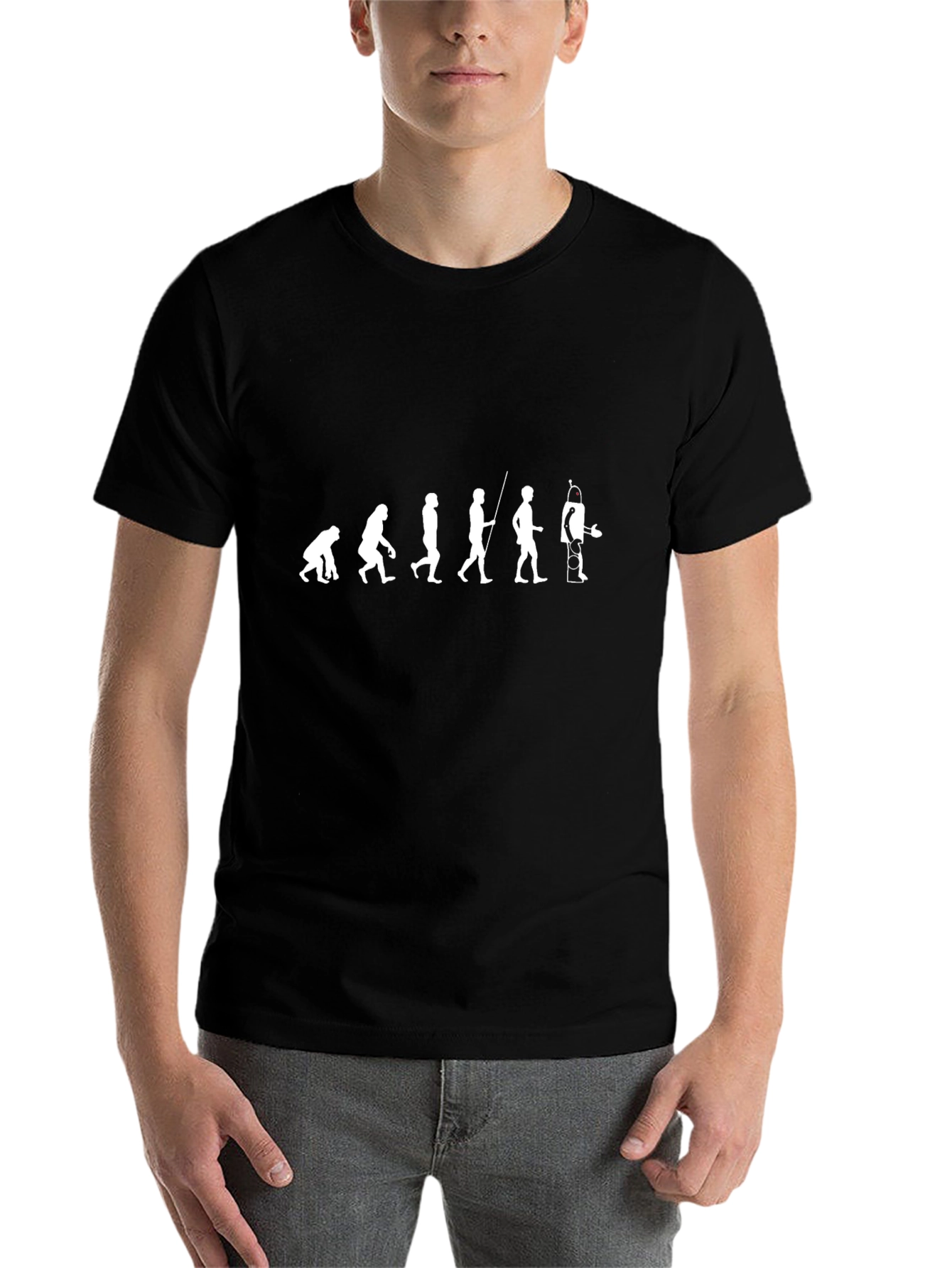 Black Evolution to Robot T-Shirt - Black Graphic Tee view 7