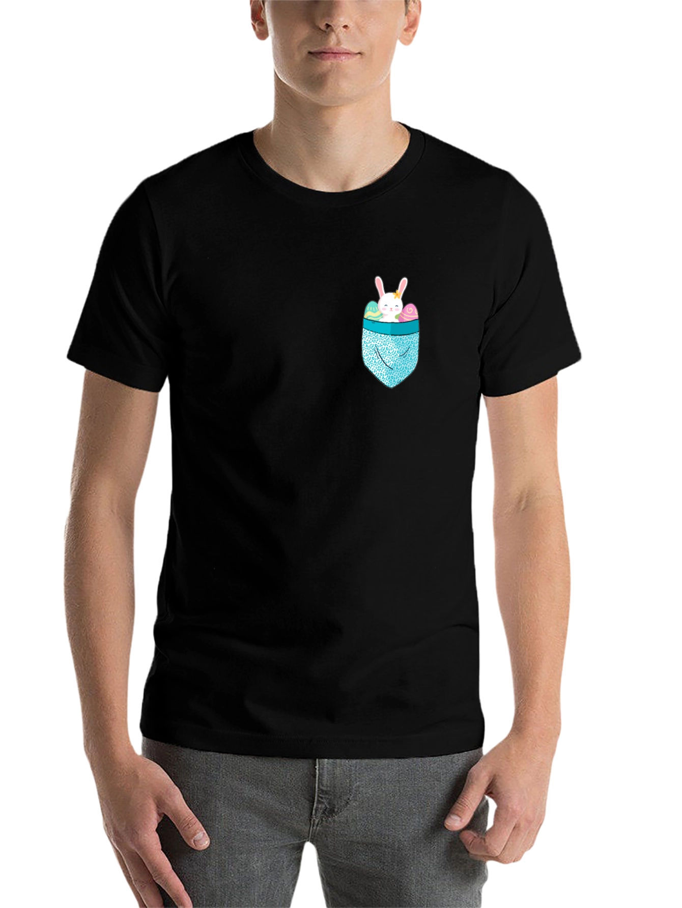 Black Bunny Pocket Easter T-Shirt - Cute Holiday Apparel view 7