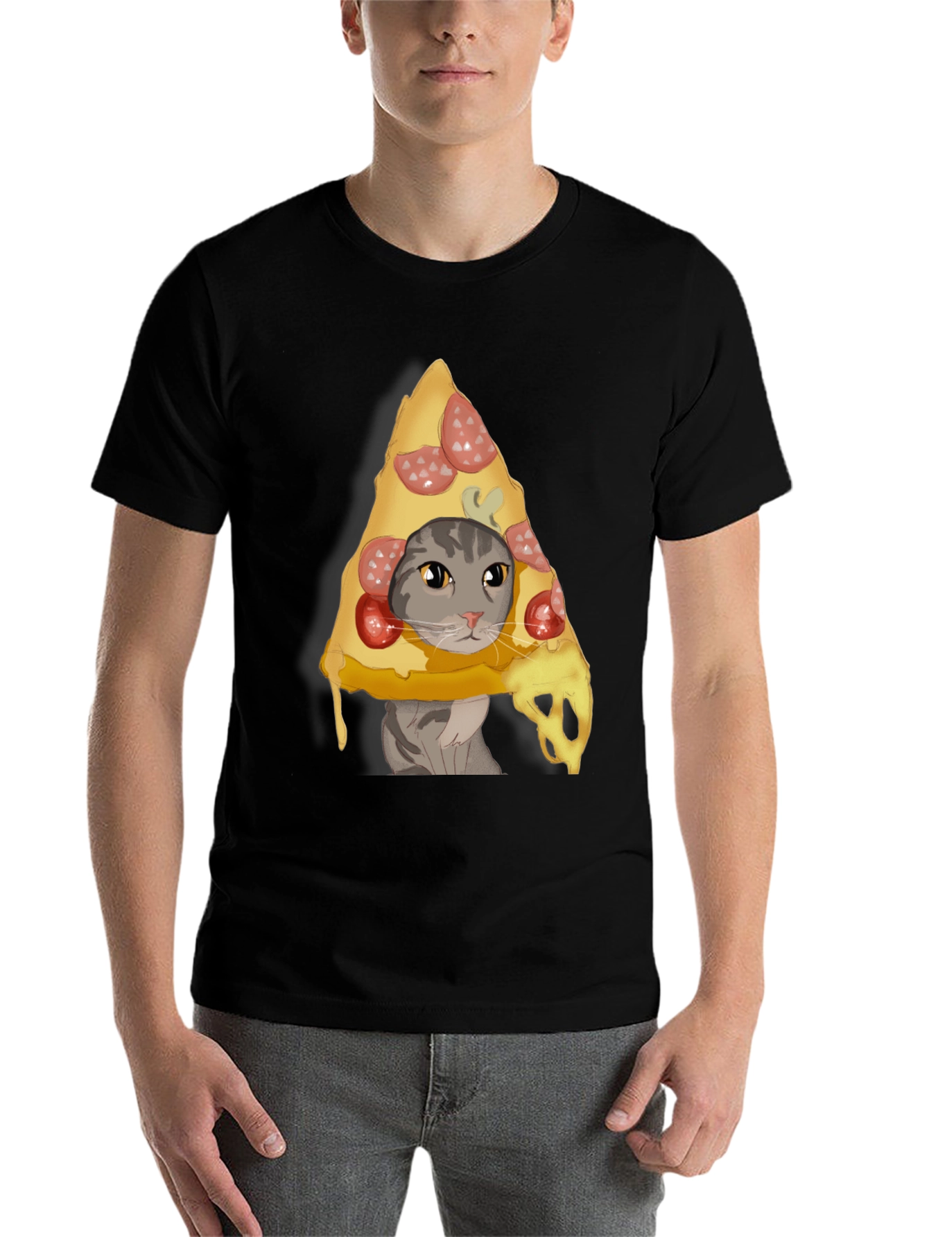 Black Pizza Cat Graphic T-Shirt - Funny & Unique view 7