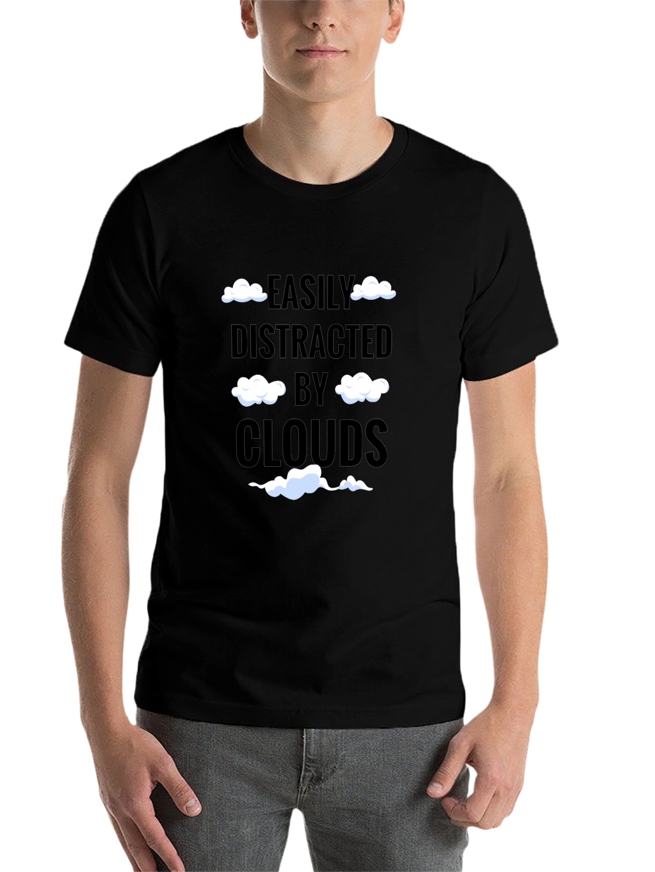 Black Easily Distracted by Clouds T-Shirt Funny Cloud Lover Tee view 7
