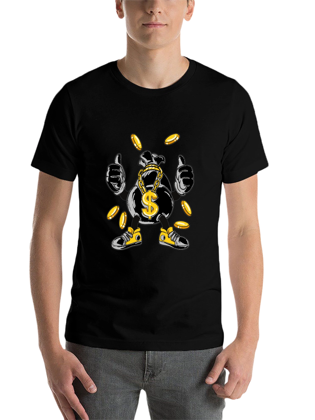 Black Money Bag Cartoon Graphic Tee - Black view 7