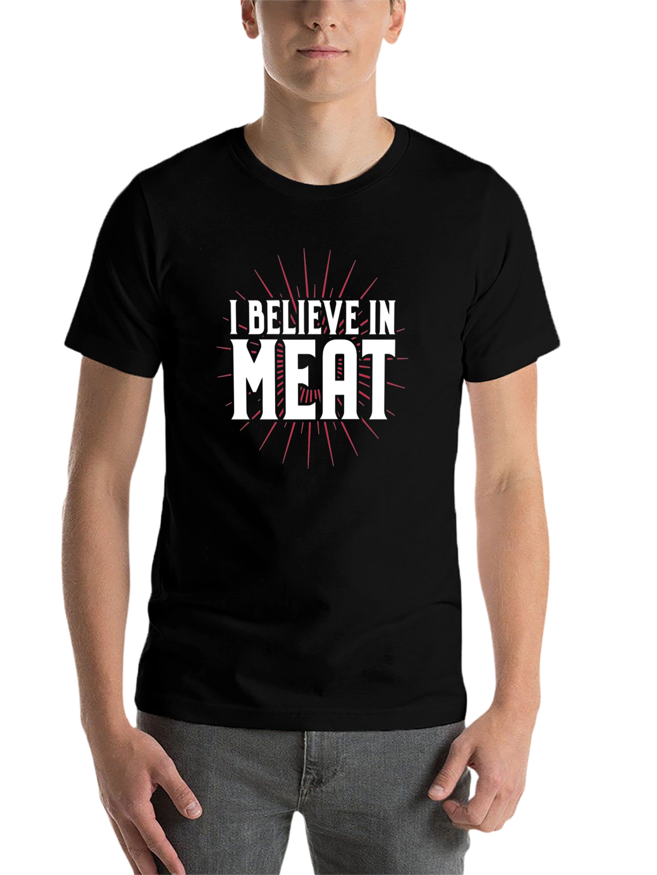 Black I Believe In Meat Graphic Black T-Shirt view 7